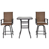 Outsunny 3 Piece Outdoor Patio Bar Set, 2 Swivel Stool and 1 Bar Table, All-Weather, Metal Frame for Balcony, Backyard, Deck, Brown