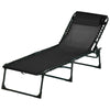 Outsunny Outdoor Folding Lounge Chair, 4-Level Adjustable Chaise Lounge with Headrest, Tanning Chair Beach Bed Reclining Lounger Cot for Camping, Hiking, Backyard, Black