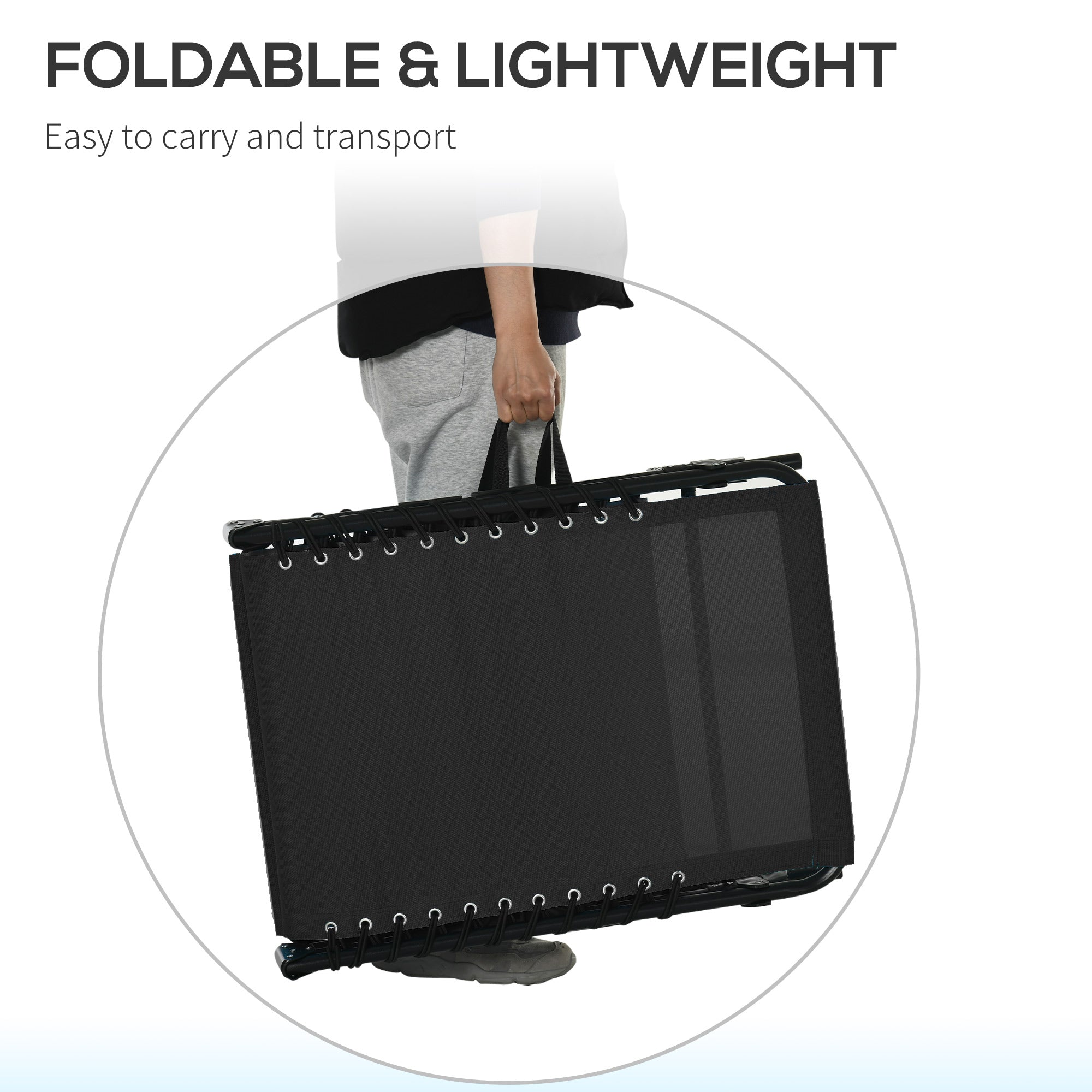 Outsunny Outdoor Folding Lounge Chair, 4-Level Adjustable Chaise Lounge with Headrest, Tanning Chair Beach Bed Reclining Lounger Cot for Camping, Hiking, Backyard, Black