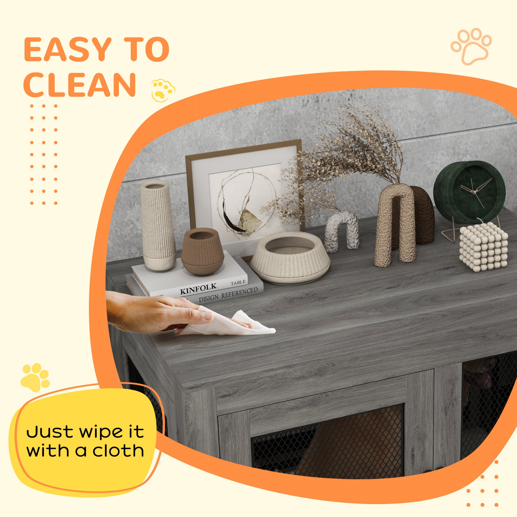 PawHut 37" Double-Door Dog Crate Furniture for Large Medium Dogs, Pet Crate End Table with Water-Resistant Cushion, Wooden Dog Cage Kennel Furniture for Indoor Use, Grey