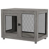 PawHut 37" Double-Door Dog Crate Furniture for Large Medium Dogs, Pet Crate End Table with Water-Resistant Cushion, Wooden Dog Cage Kennel Furniture for Indoor Use, Grey