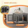 PawHut 37" Double-Door Dog Crate Furniture for Large Medium Dogs, Pet Crate End Table with Water-Resistant Cushion, Wooden Dog Cage Kennel Furniture for Indoor Use, Grey