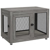 PawHut 37" Double-Door Dog Crate Furniture for Large Medium Dogs, Pet Crate End Table with Water-Resistant Cushion, Wooden Dog Cage Kennel Furniture for Indoor Use, Grey