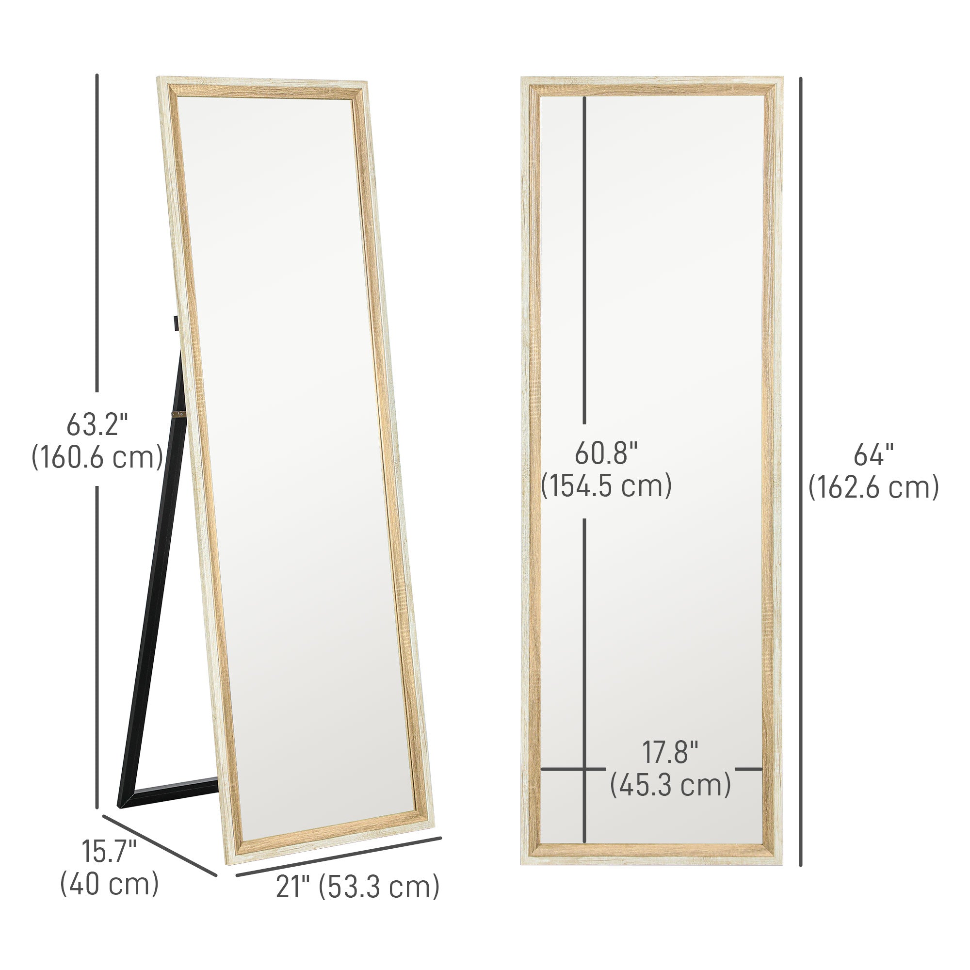 HOMCOM Full Length Mirror, 64" x 21" Full Body Mirror with Frame, Free Standing, Leaning or Wall Mirror for Bedroom, Living Room, Dark Wood Grain
