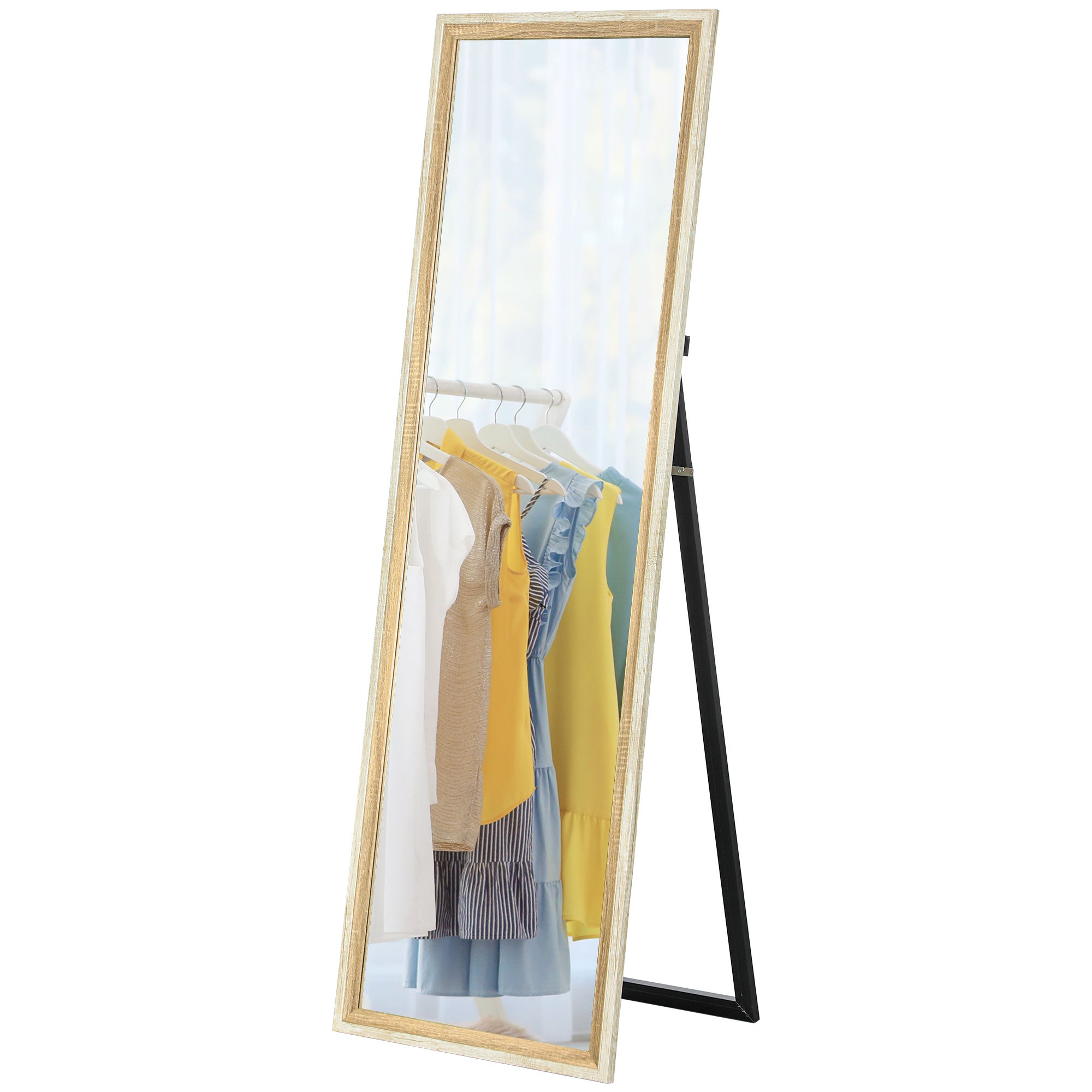 HOMCOM Full Length Mirror, 64" x 21" Full Body Mirror with Frame, Free Standing, Leaning or Wall Mirror for Bedroom, Living Room, Dark Wood Grain