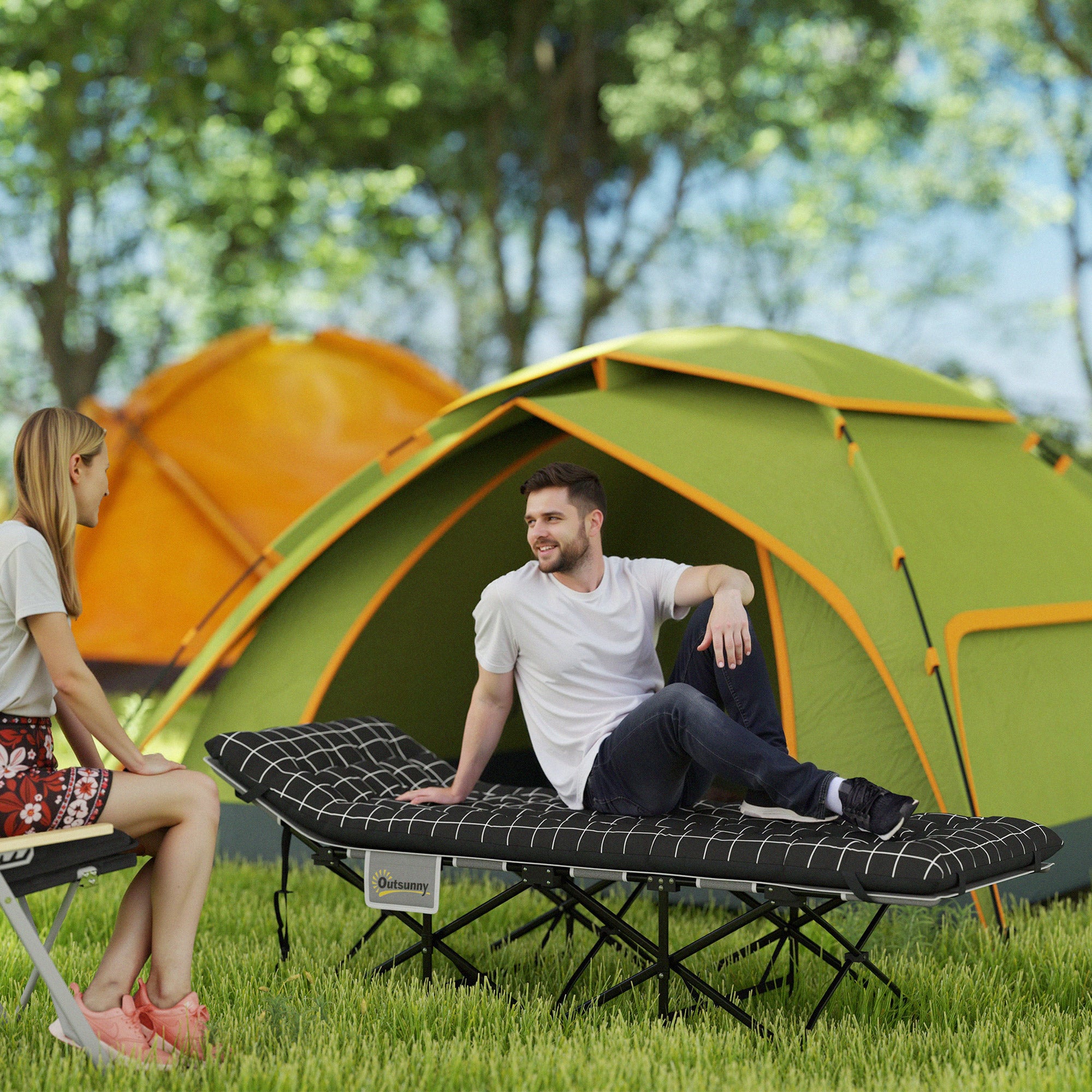 Outsunny Camping Cot for Adults with Mattress, 26.4" Wide Folding Bed with Storage Pocket, Carry Bag and Non-Slip Feet for Outdoor Travel Home Office, Max Load 330 LBS, Black