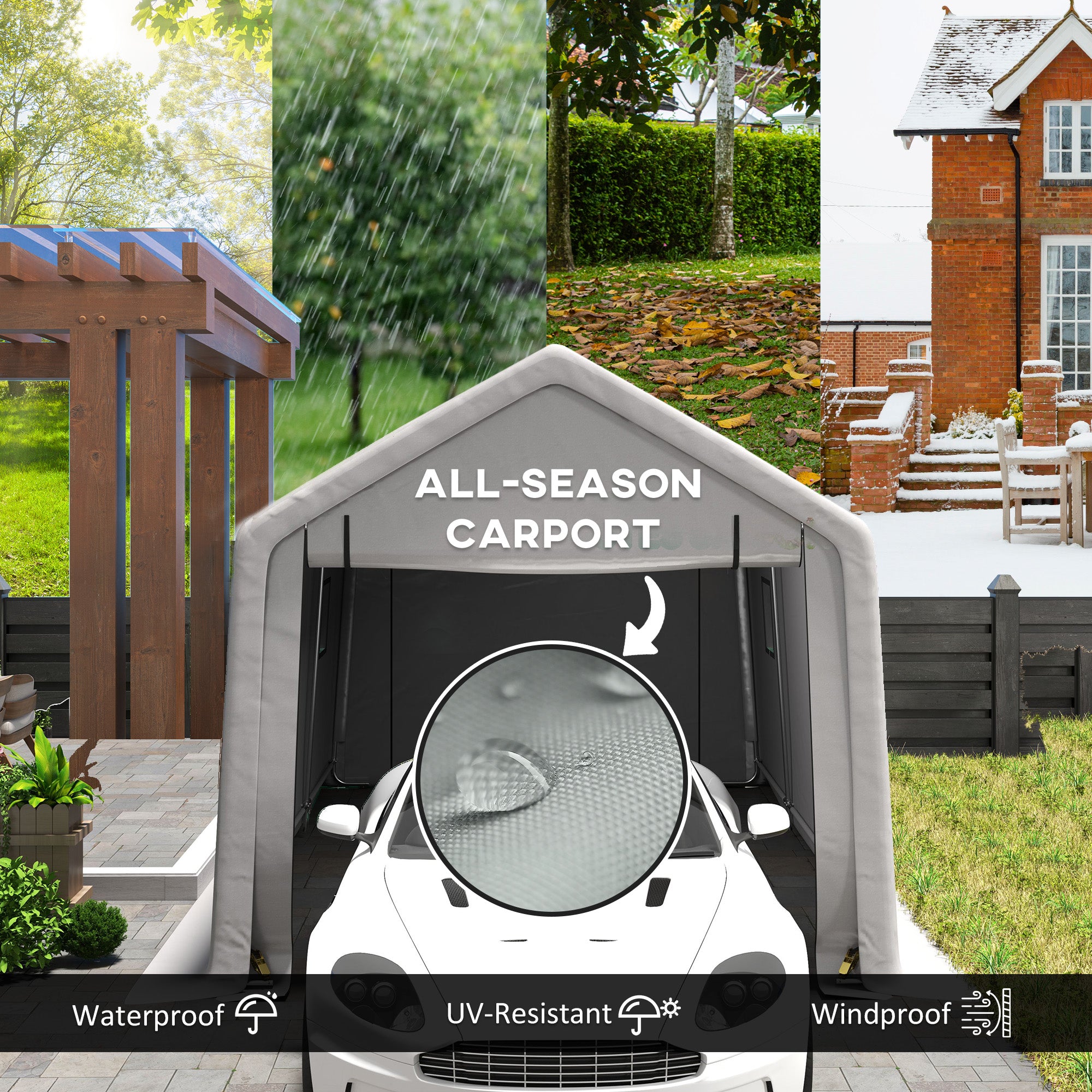 Outsunny 10 x 17 ft Heavy Duty Carport, Portable Garage with Roll-up Zipper Door, Steel Carport Tent Shelter UV Resistant Waterproof for Motorcycle Garden Storage, Grey