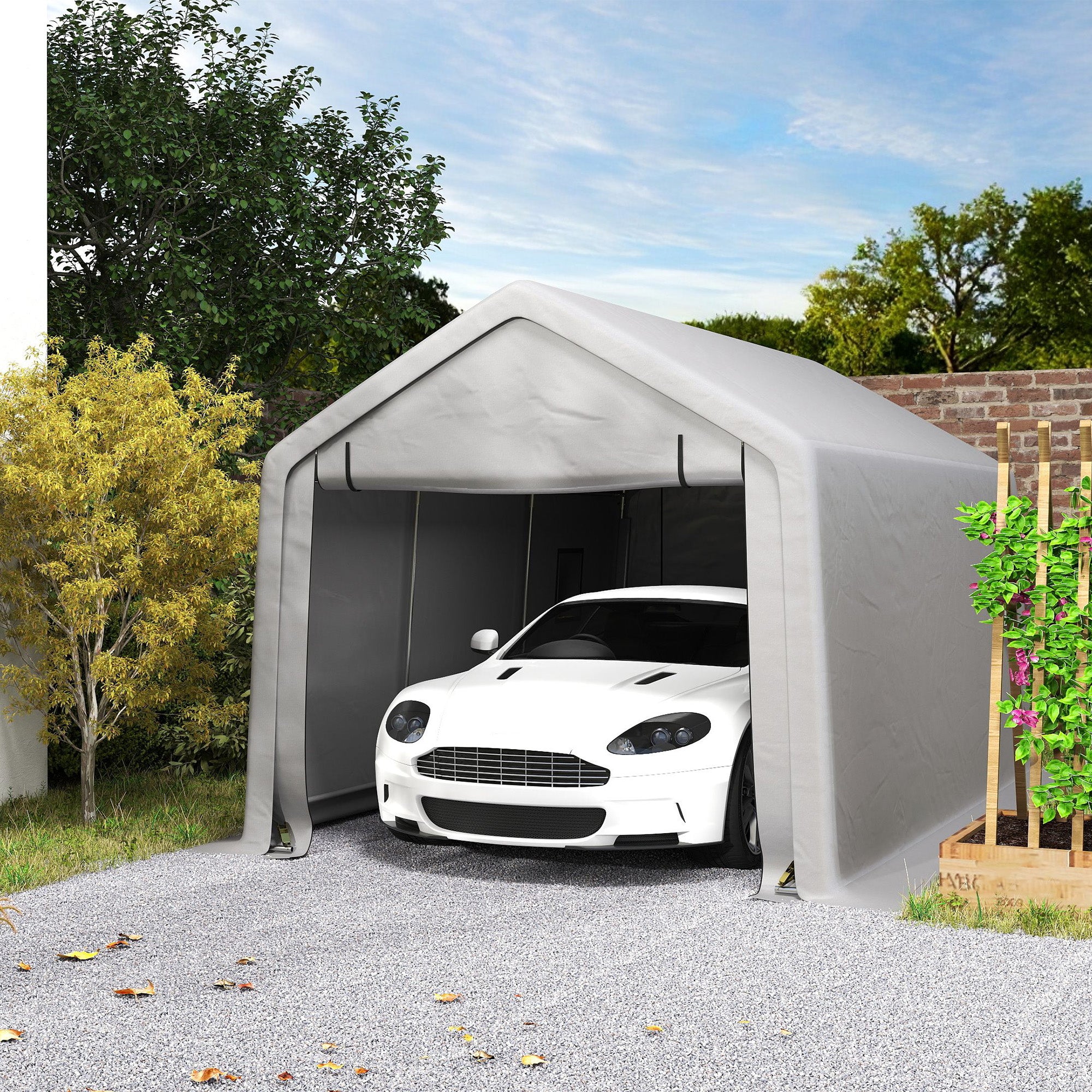 Outsunny 10 x 17 ft Heavy Duty Carport, Portable Garage with Roll-up Zipper Door, Steel Carport Tent Shelter UV Resistant Waterproof for Motorcycle Garden Storage, Grey