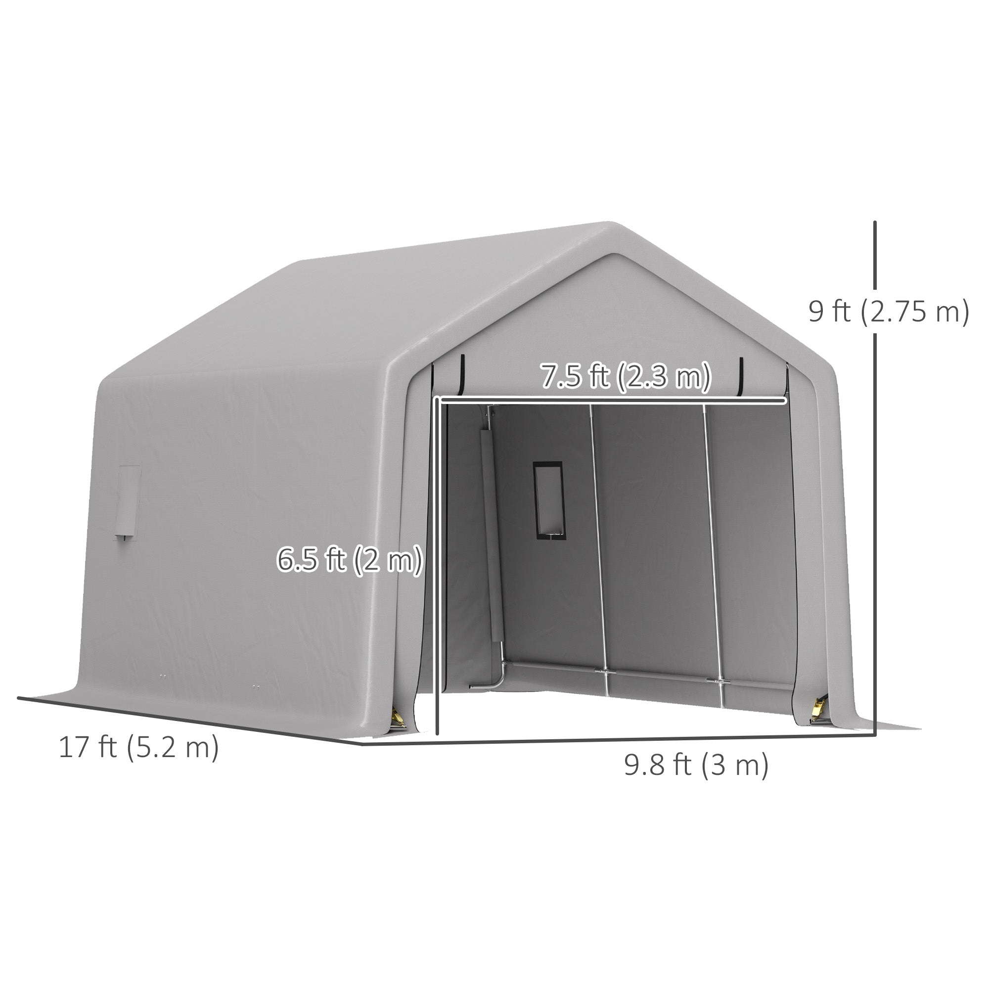 Outsunny 10 x 17 ft Heavy Duty Carport, Portable Garage with Roll-up Zipper Door, Steel Carport Tent Shelter UV Resistant Waterproof for Motorcycle Garden Storage, Grey