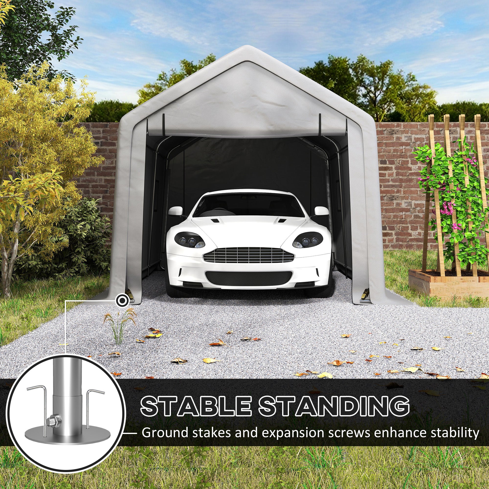 Outsunny 10 x 17 ft Heavy Duty Carport, Portable Garage with Roll-up Zipper Door, Steel Carport Tent Shelter UV Resistant Waterproof for Motorcycle Garden Storage, Grey