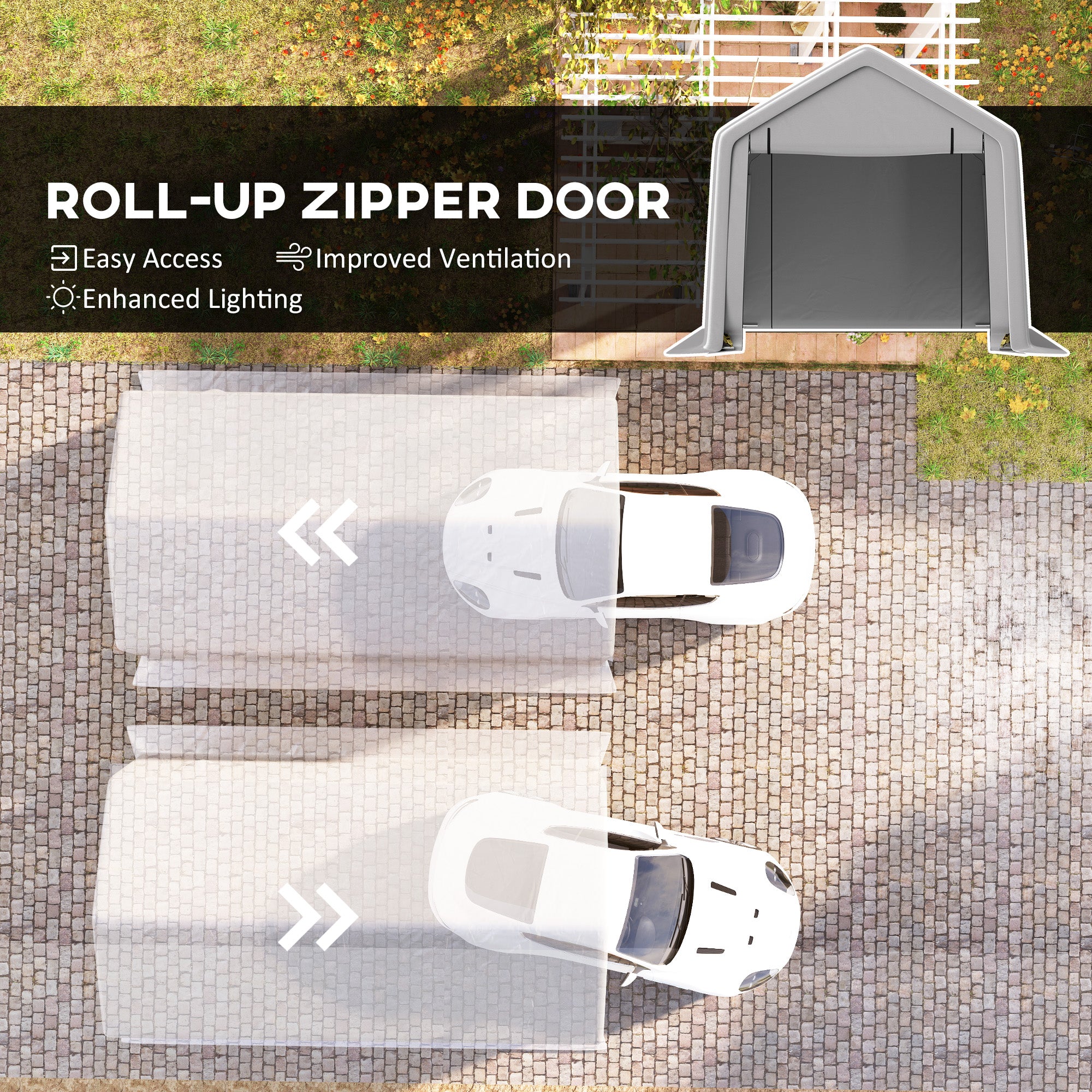 Outsunny 10 x 17 ft Heavy Duty Carport, Portable Garage with Roll-up Zipper Door, Steel Carport Tent Shelter UV Resistant Waterproof for Motorcycle Garden Storage, Grey