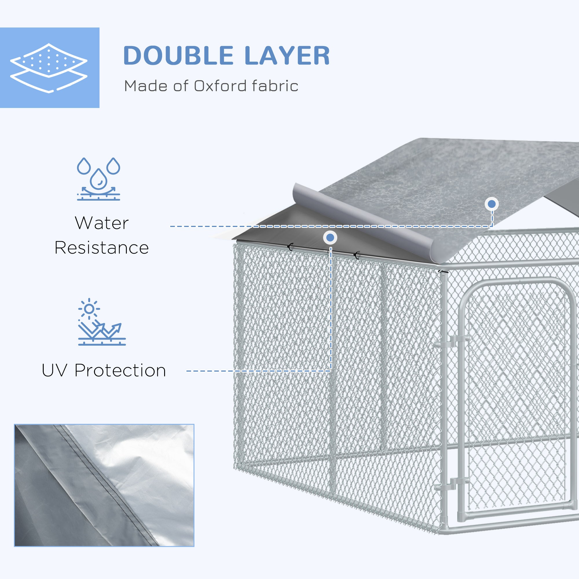 PawHut 7.5' x 7.5' x 5.6' Dog Kennel, Outdoor Dog Run with Waterproof, UV Resistant Roof, Lockable Door for Large-Sized Dogs, Silver