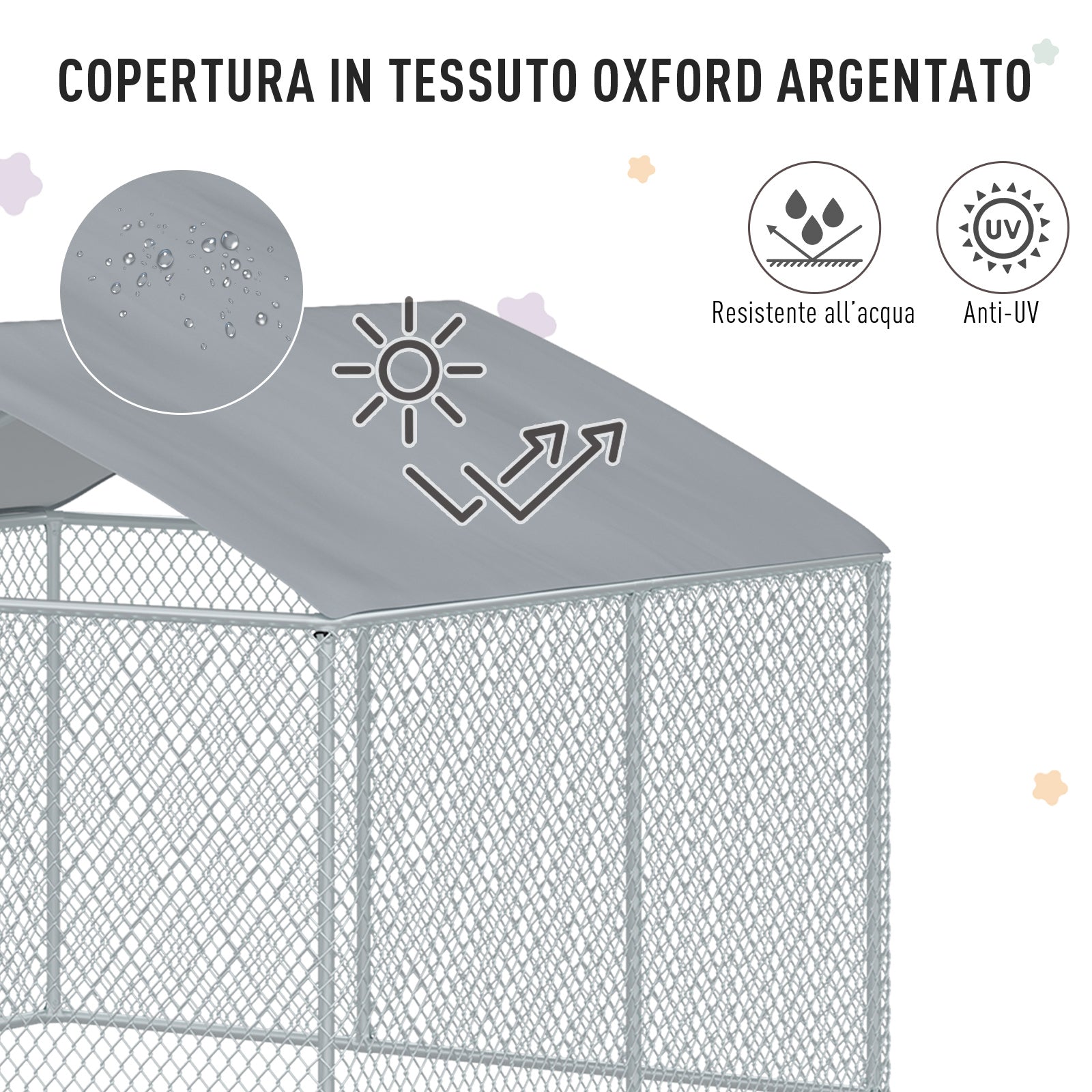 PawHut 7.5'Lx7.5'Wx5.6'H Large Outdoor Dog Kennel Playpen Galvanized Pet Exercise House Cage with Canopy Roof, Silver