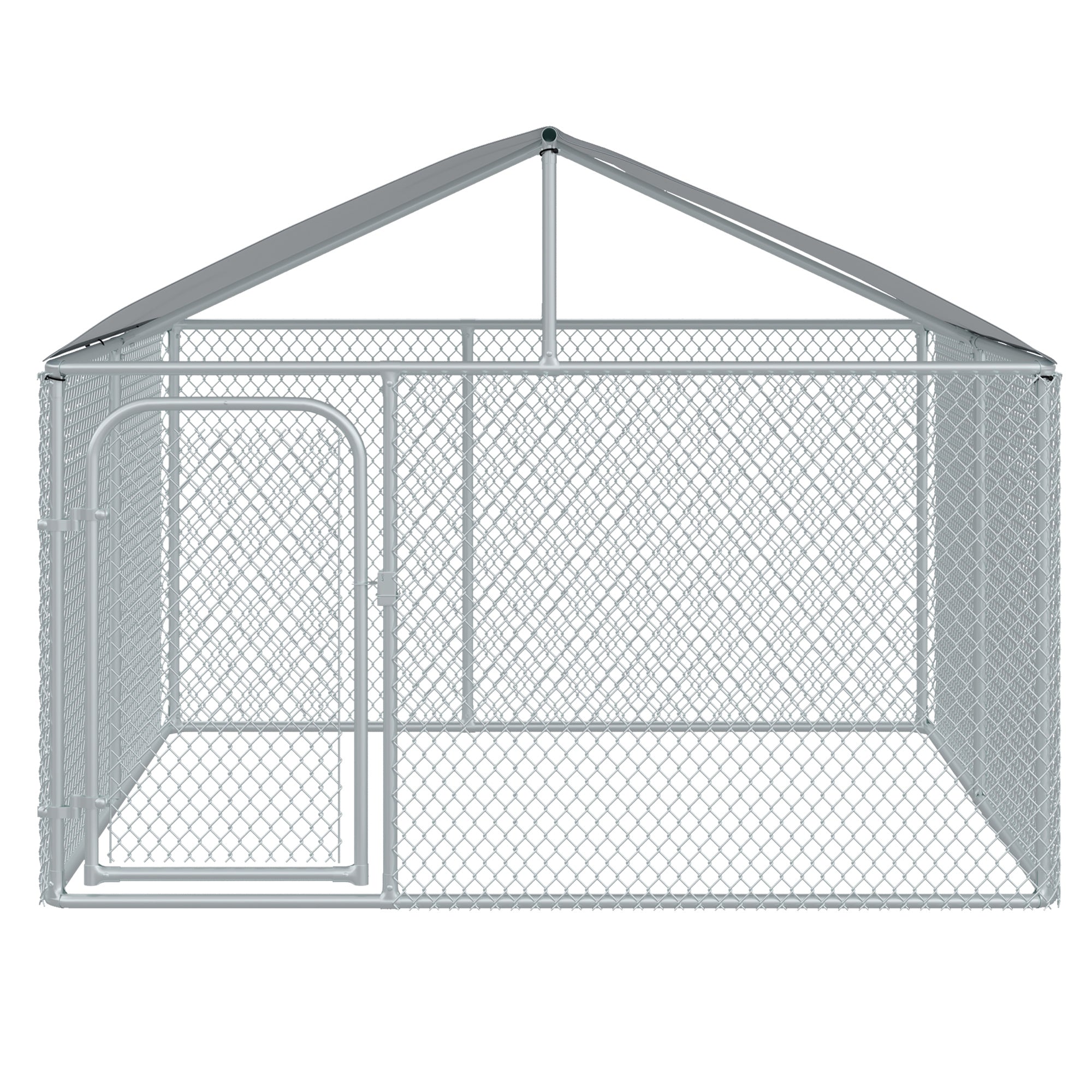 PawHut 7.5'Lx7.5'Wx5.6'H Large Outdoor Dog Kennel Playpen Galvanized Pet Exercise House Cage with Canopy Roof, Silver