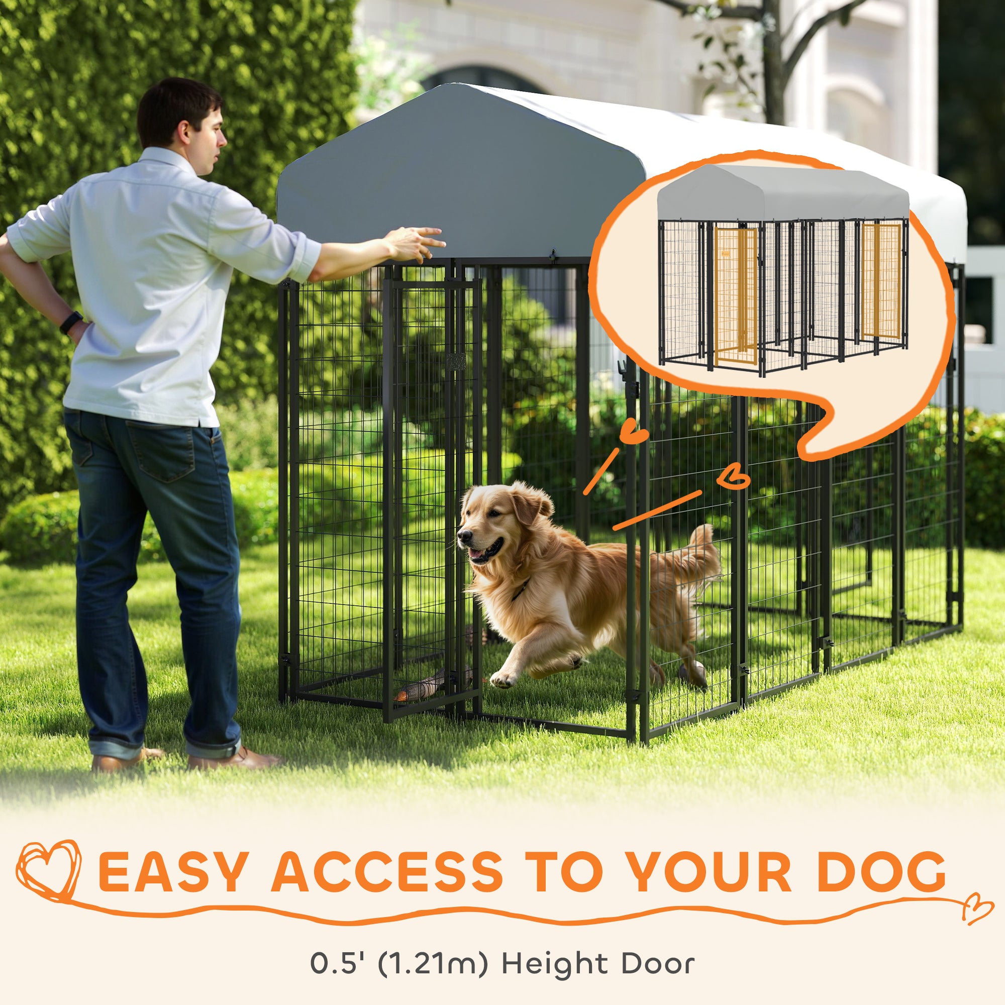PawHut 8' x 4' x 6' Dog Kennel Outside with 2 Rooms, Dog Playpen Exercise Pen with 2 Lockable Door, Water-Resistant Canopy, for Medium and Large Puppies