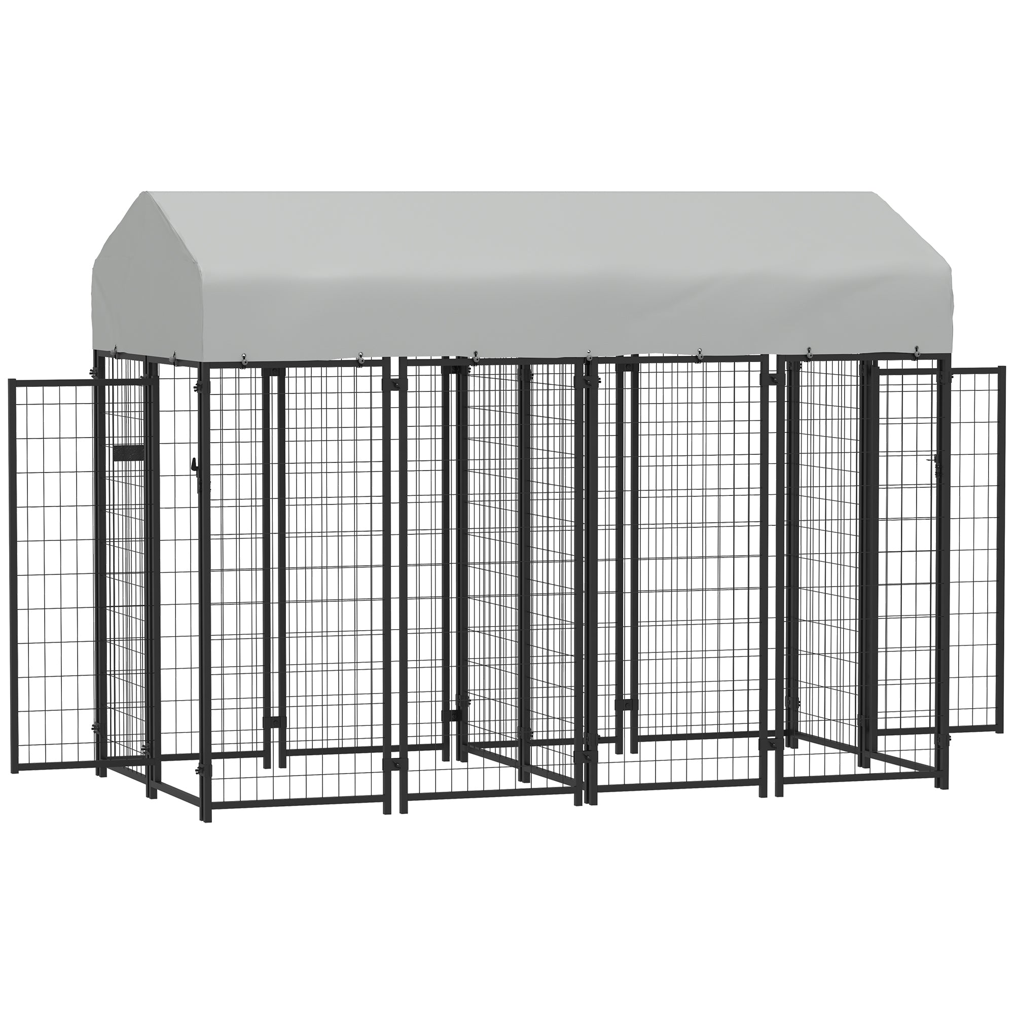 PawHut 8' x 4' x 6' Dog Kennel Outside with 2 Rooms, Dog Playpen Exercise Pen with 2 Lockable Door, Water-Resistant Canopy, for Medium and Large Puppies