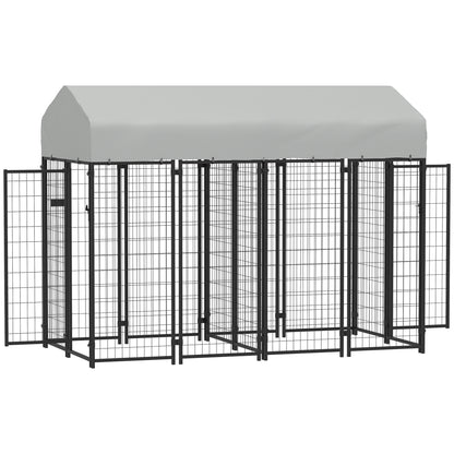 PawHut 8' x 4' x 6' Dog Kennel Outside with 2 Rooms, Dog Playpen Exercise Pen with 2 Lockable Door, Water-Resistant Canopy, for Medium and Large Puppies