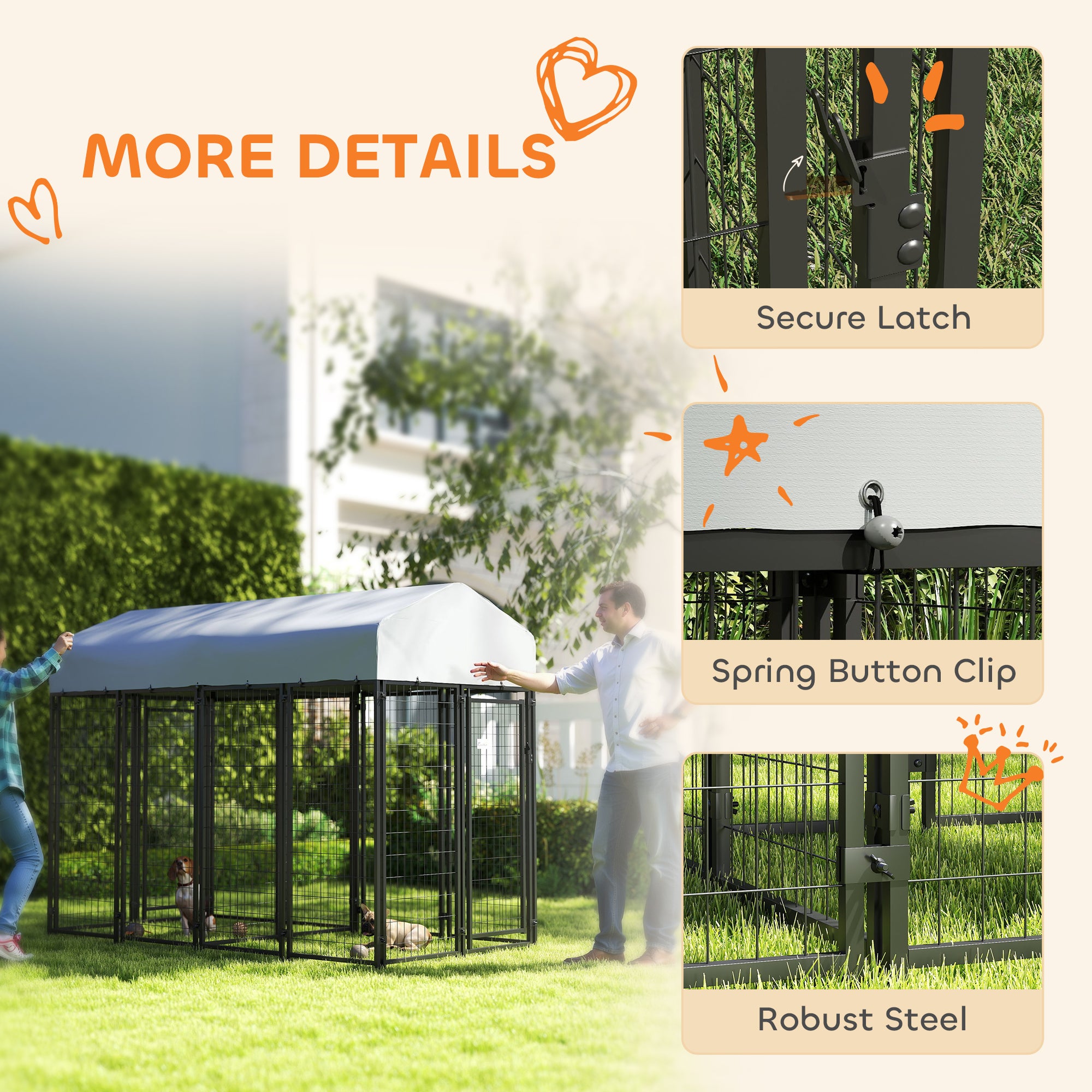 PawHut 8' x 4' x 6' Dog Kennel Outside with 2 Rooms, Dog Playpen Exercise Pen with 2 Lockable Door, Water-Resistant Canopy, for Medium and Large Puppies
