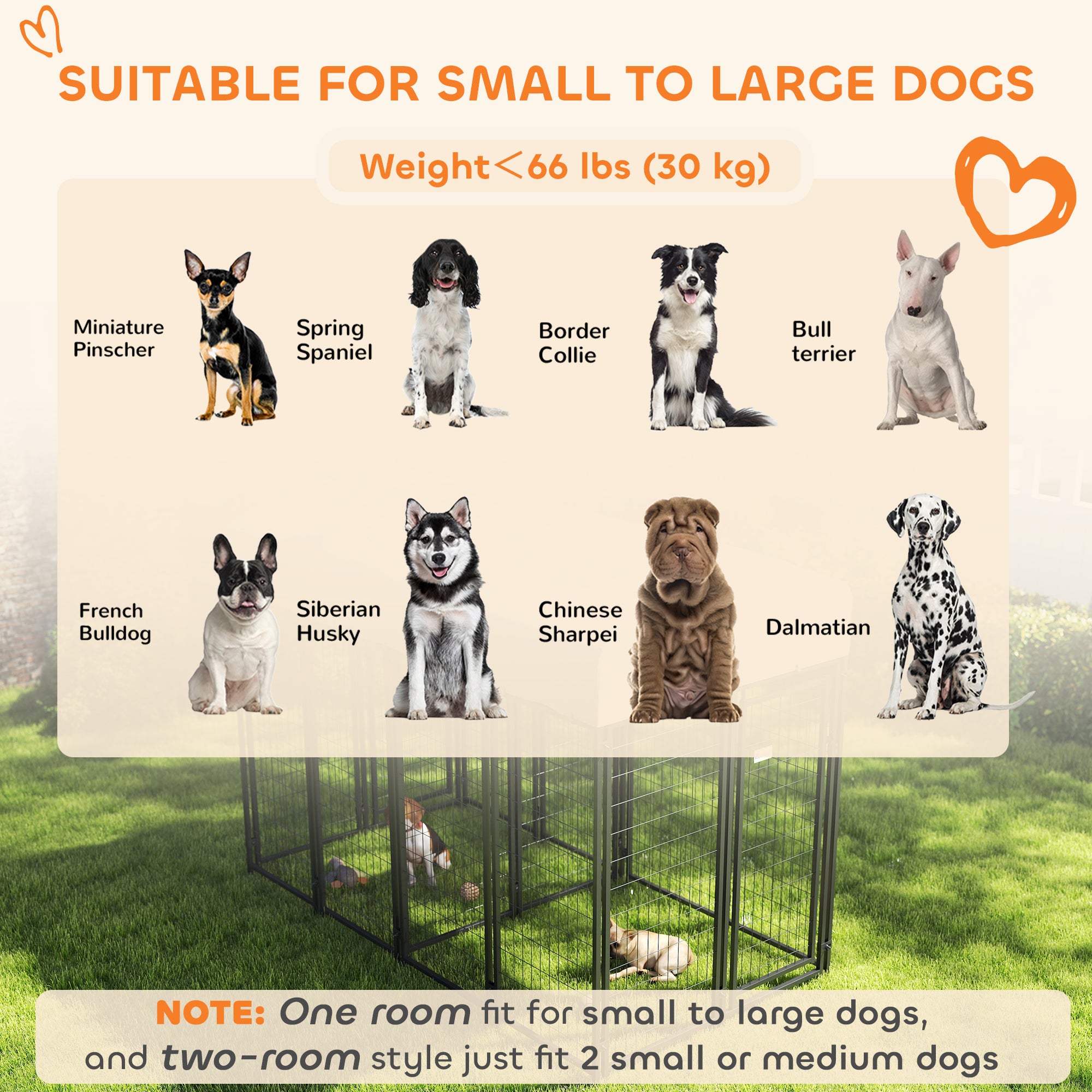 PawHut 8' x 4' x 6' Dog Kennel Outside with 2 Rooms, Dog Playpen Exercise Pen with 2 Lockable Door, Water-Resistant Canopy, for Medium and Large Puppies
