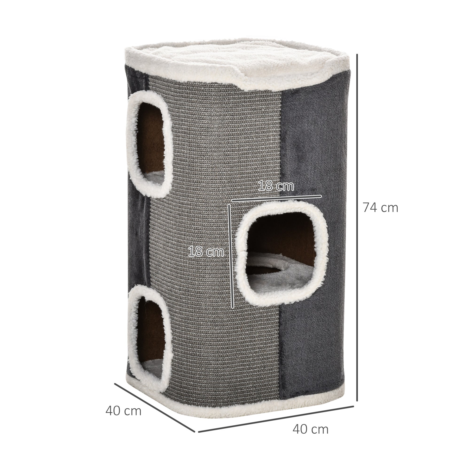 PawHut Cat Barrel Scratching Post Cat Tree for Indoor Cats Kitten Climbing Frame Pet Play Tower Soft Plush & Lamb Fleece Grey