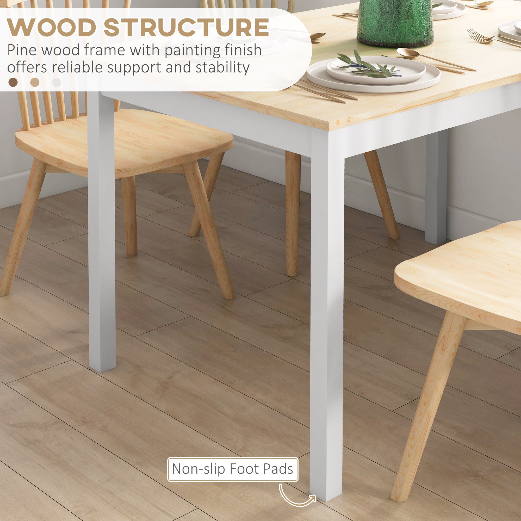 HOMCOM Dining Table for 4, Farmhouse Kitchen Table with Wooden Frame for Living Room, Dining Room, Natural