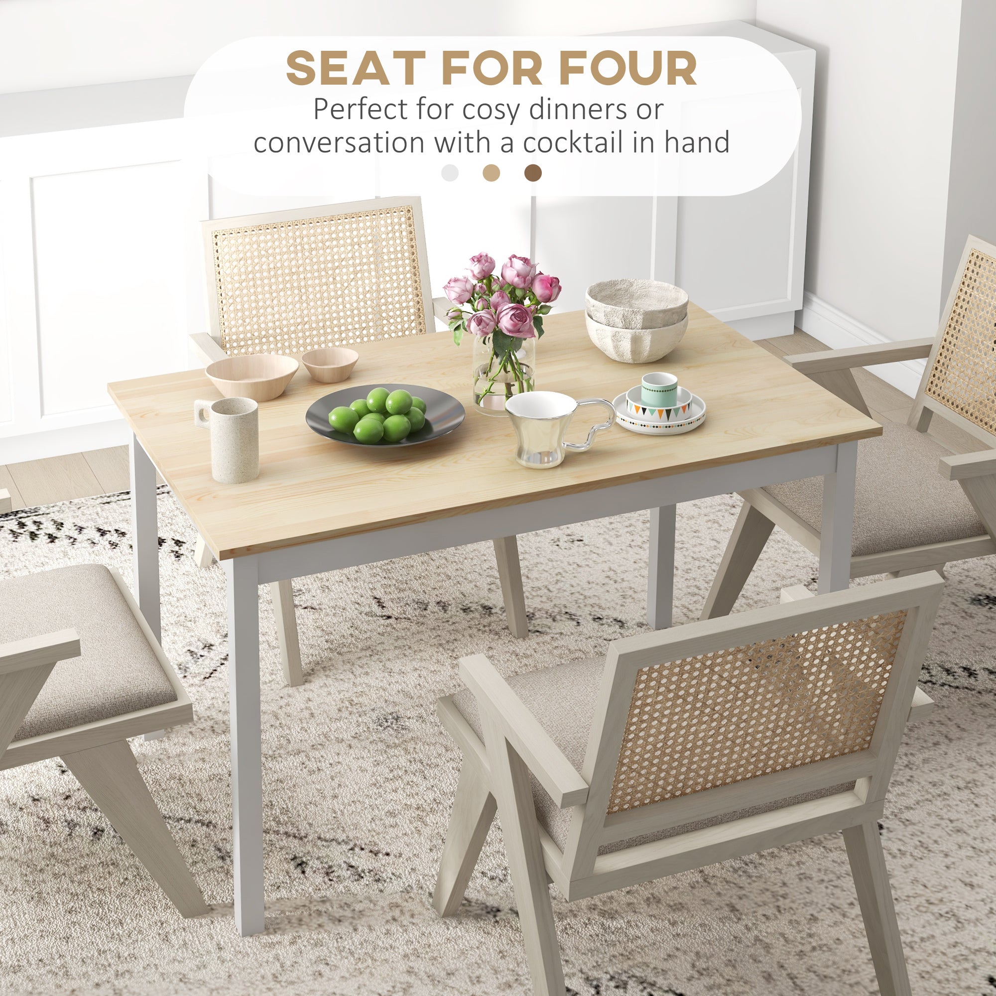 HOMCOM Dining Table for 4, Farmhouse Kitchen Table with Wooden Frame for Living Room, Dining Room, Natural