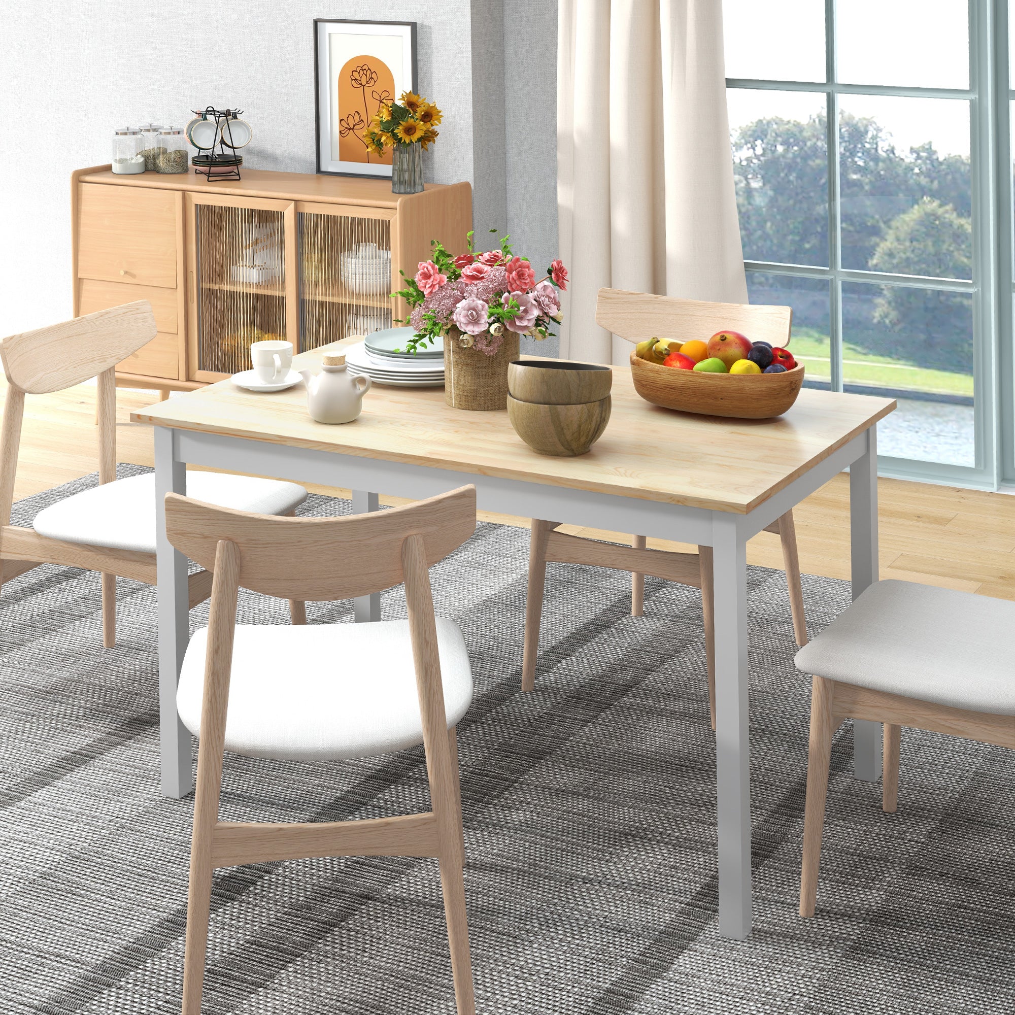 HOMCOM Dining Table for 4, Farmhouse Kitchen Table with Wooden Frame for Living Room, Dining Room, Natural