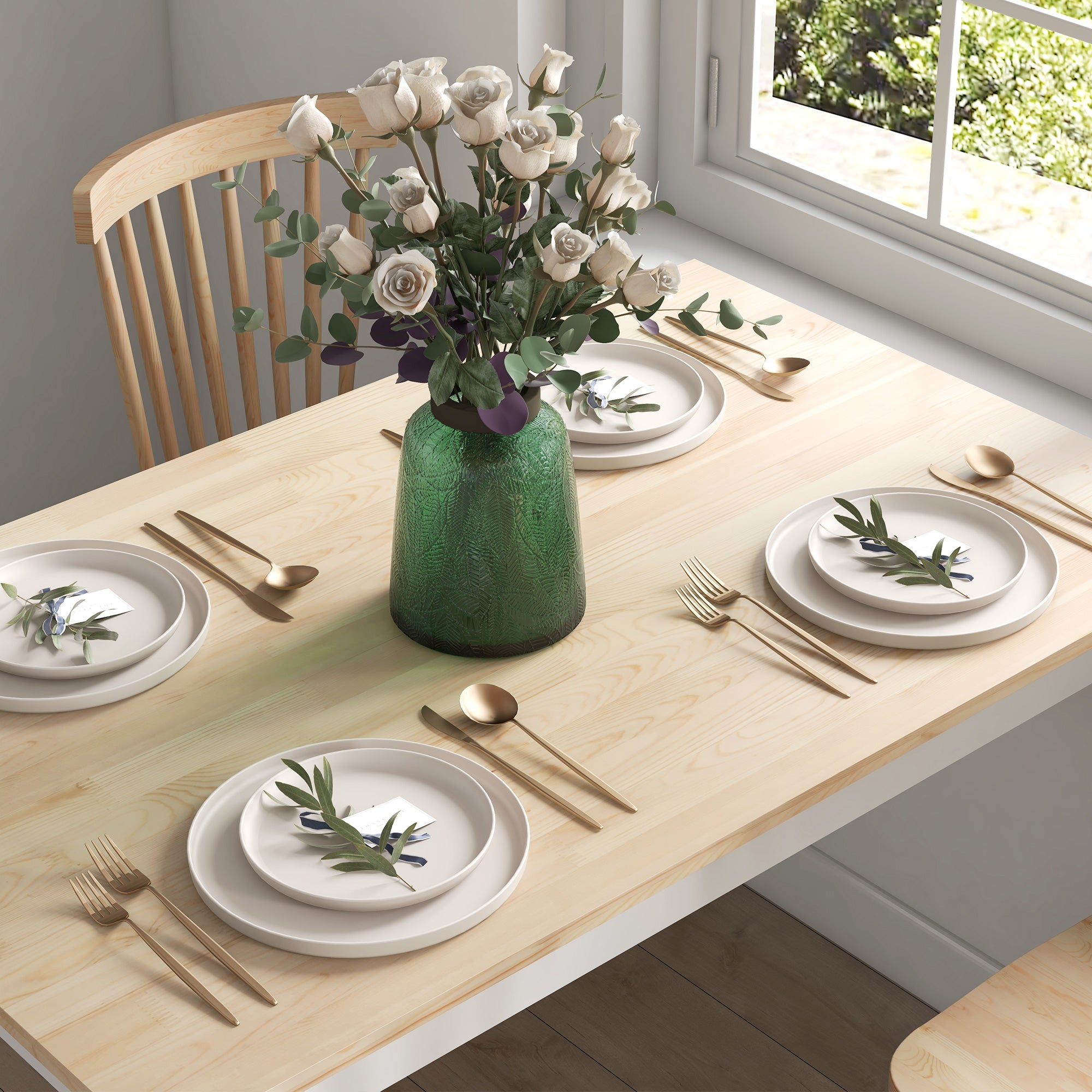 HOMCOM Dining Table for 4, Farmhouse Kitchen Table with Wooden Frame for Living Room, Dining Room, Natural