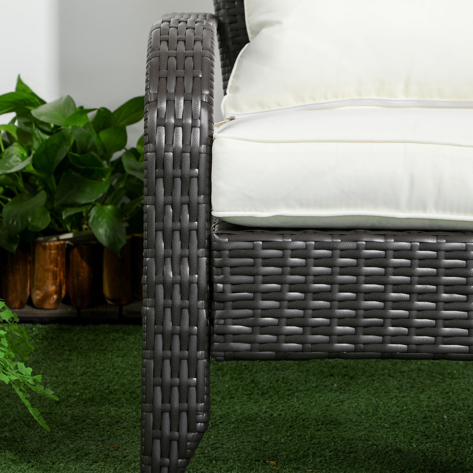 Outsunny Patio Wicker Adirondack Chair, PE Rattan Outdoor Muskoka Chair, Fire Pit Chair with Cushions for Patio, Garden, Backyard, Poolside, Balcony, Deck, Cream White