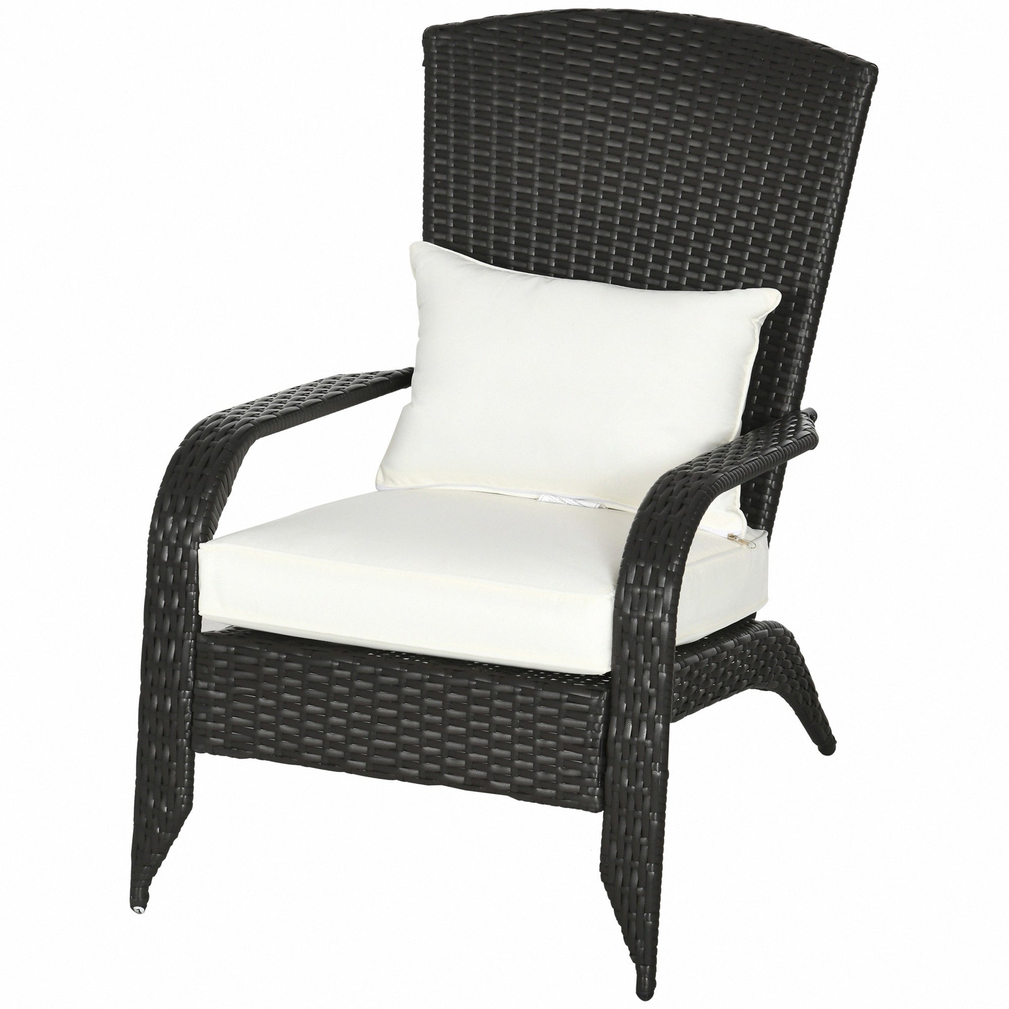 Outsunny Patio Wicker Adirondack Chair, PE Rattan Outdoor Muskoka Chair, Fire Pit Chair with Cushions for Patio, Garden, Backyard, Poolside, Balcony, Deck, Cream White