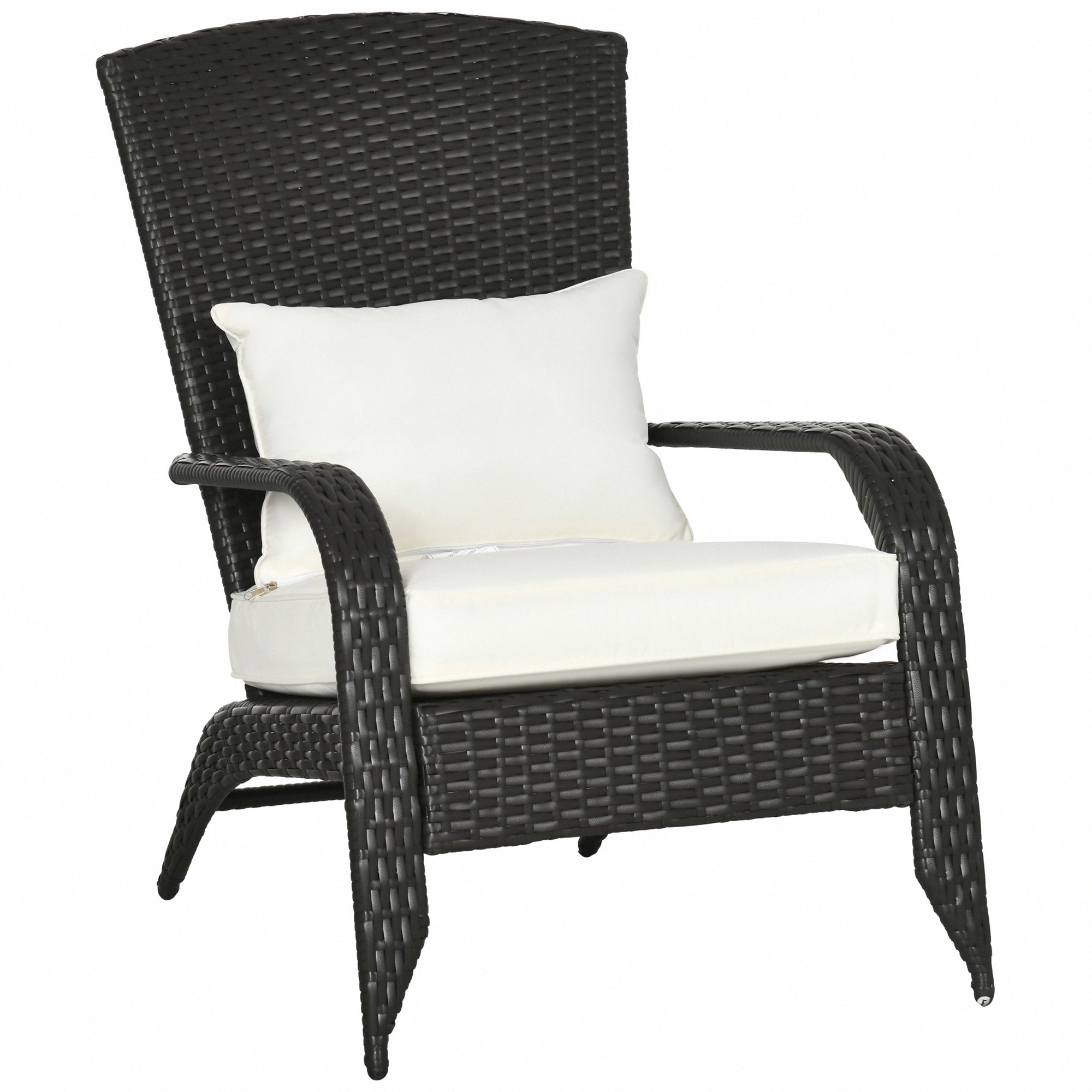 Outsunny Patio Wicker Adirondack Chair, PE Rattan Outdoor Muskoka Chair, Fire Pit Chair with Cushions for Patio, Garden, Backyard, Poolside, Balcony, Deck, Cream White