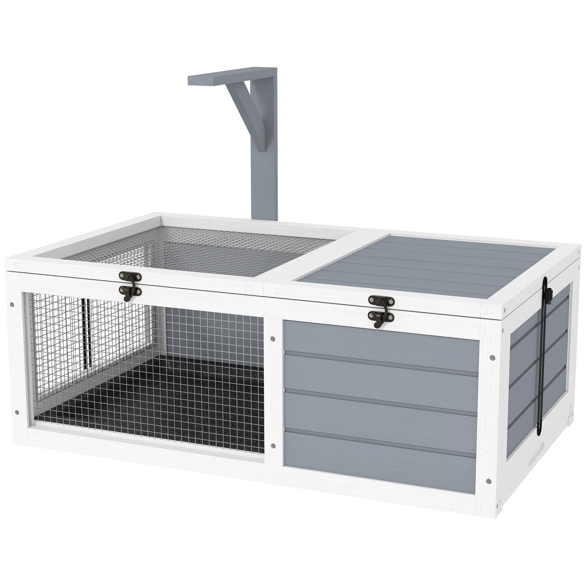 PawHut Tortoise House, Wooden Tortoise Enclosure, Tortoise Habitat with Lamp Holder, 2 Pull Out Trays, Hideaway, Run, for Outdoor & Indoor - Light Grey