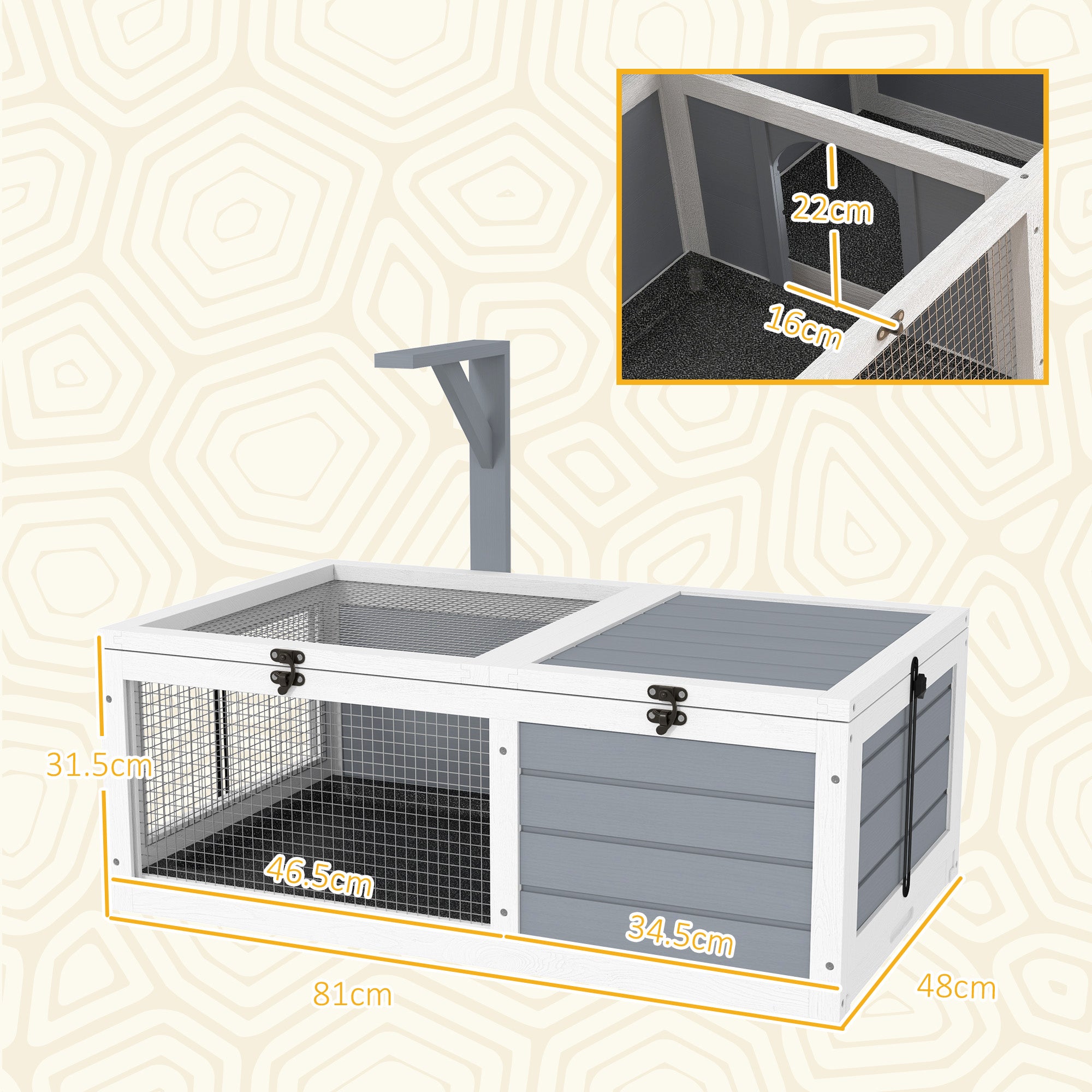 PawHut Tortoise House, Wooden Tortoise Enclosure, Tortoise Habitat with Lamp Holder, 2 Pull Out Trays, Hideaway, Run, for Outdoor & Indoor - Light Grey