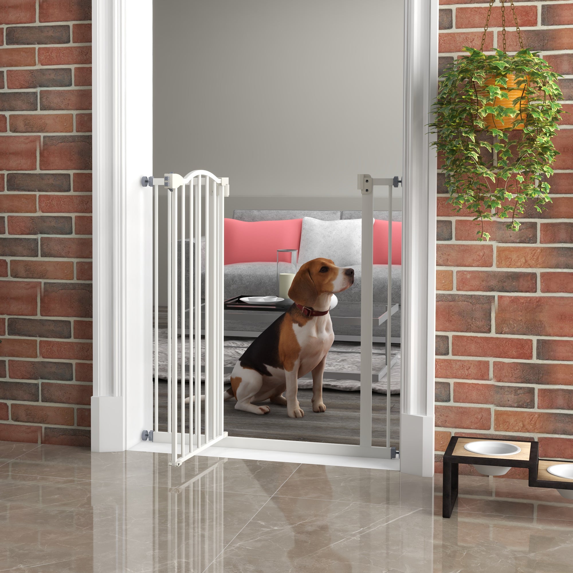 PawHut Pressure Fit Dog Stair Gate No Drilling Safety Gate Auto Close for Doorways, Hallways, 74-94cm Adjustable, 94cm Tall, White