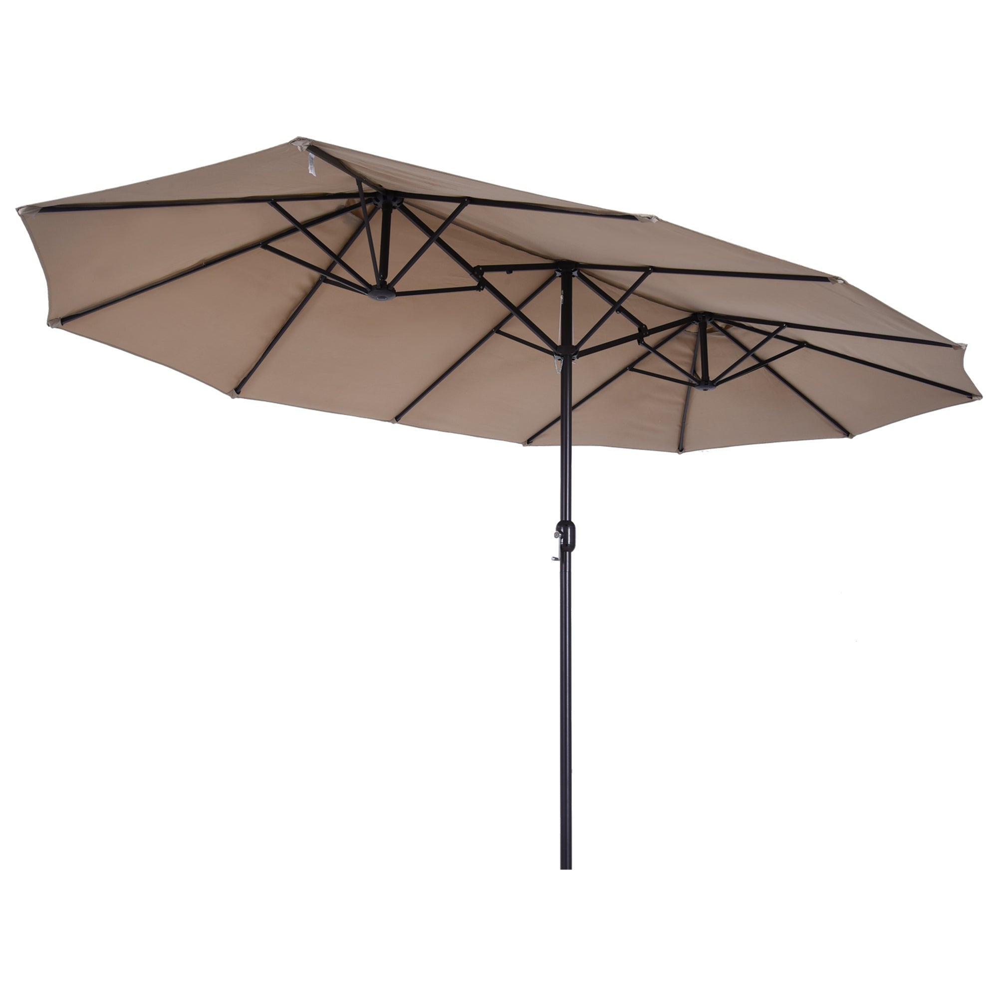 Outsunny 15ft Double-sided Patio Umbrella with Twin Canopy, Extra Large Outdoor Parasol with Crank for Pool, Deck, Market, Tan