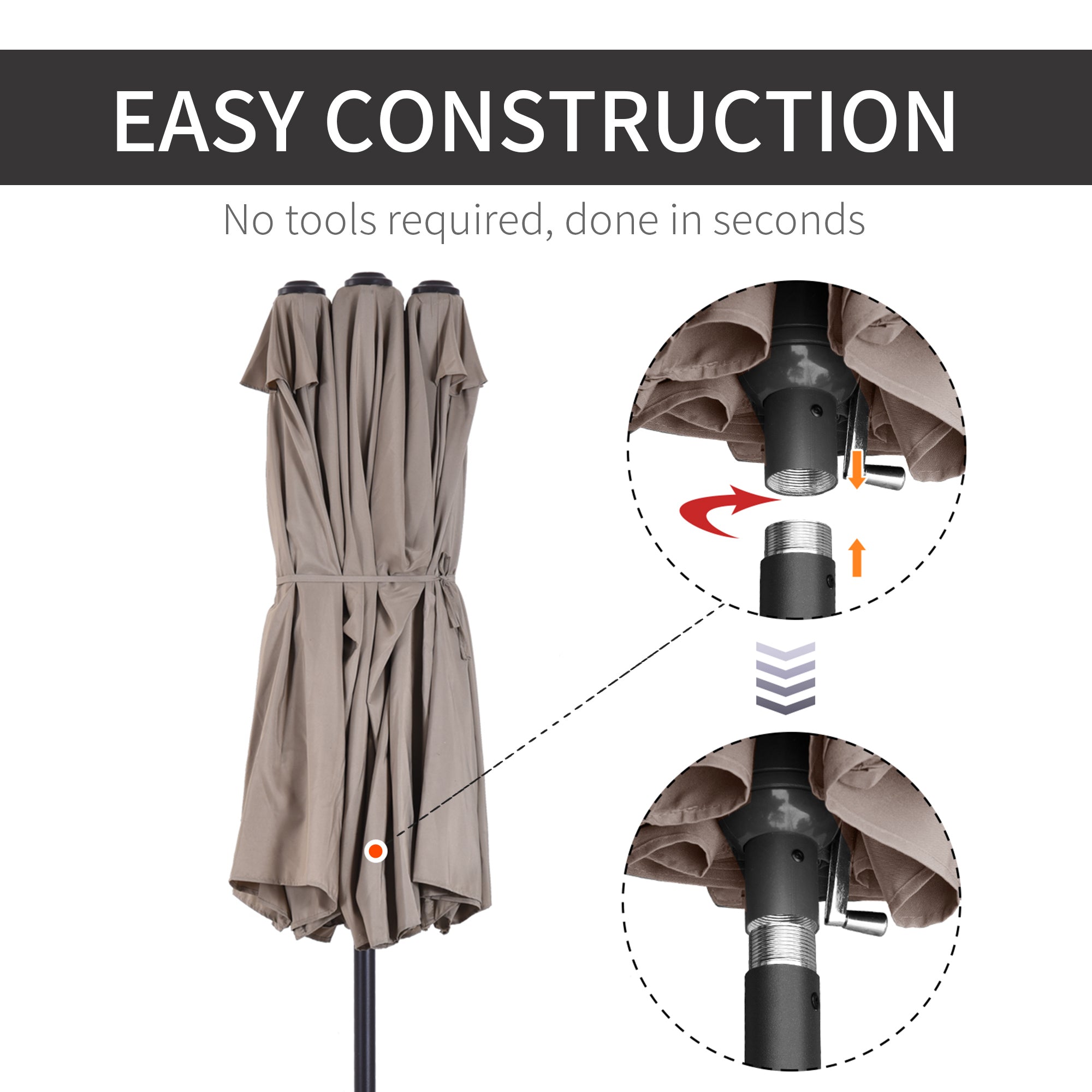 Outsunny 15ft Double-sided Patio Umbrella with Twin Canopy, Extra Large Outdoor Parasol with Crank for Pool, Deck, Market, Tan