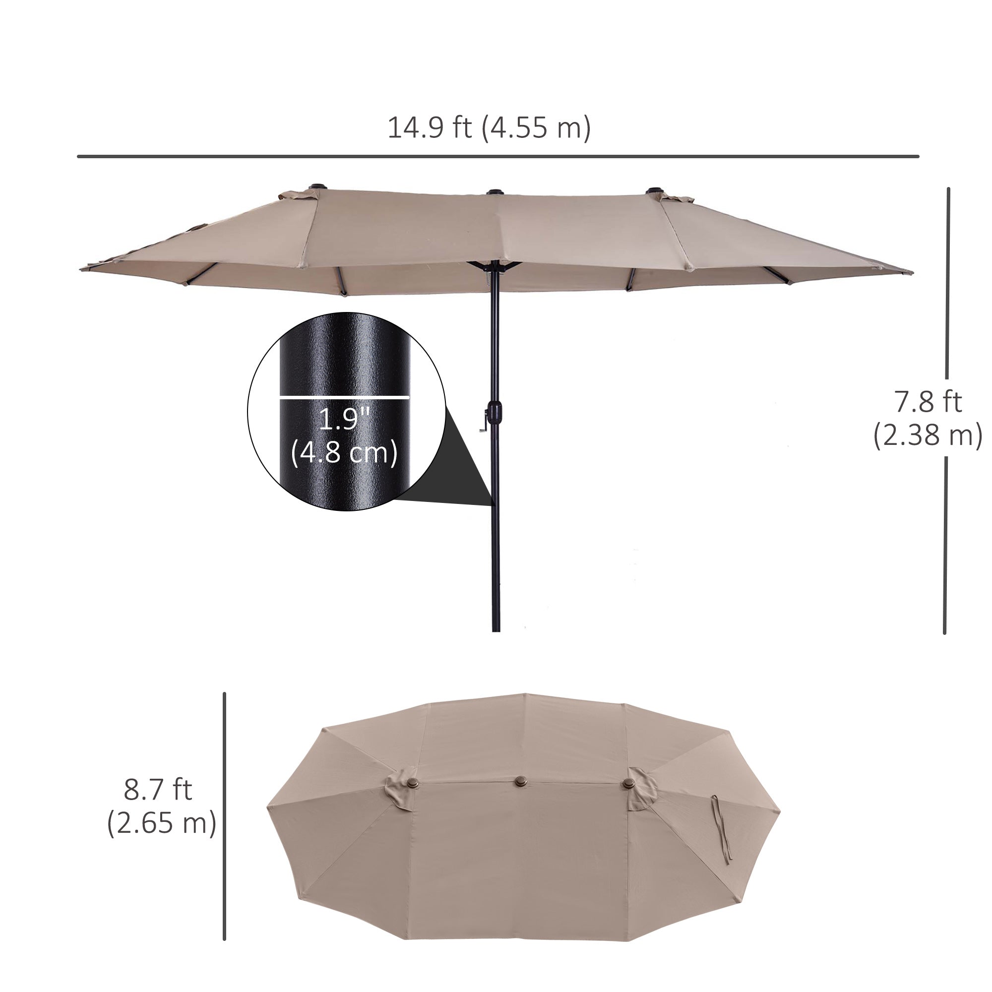 Outsunny 15ft Double-sided Patio Umbrella with Twin Canopy, Extra Large Outdoor Parasol with Crank for Pool, Deck, Market, Tan