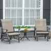 Outsunny 3PCs Glider Rocking Chairs with Table, Outdoor Gliders with Steel Frame, Mesh Seat, Tempered Glass Table Top for Patio, Garden, Backyard, Deck, Porch, Dark Grey