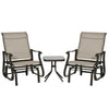 Outsunny 3PCs Glider Rocking Chairs with Table, Outdoor Gliders with Steel Frame, Mesh Seat, Tempered Glass Table Top for Patio, Garden, Backyard, Deck, Porch, Dark Grey