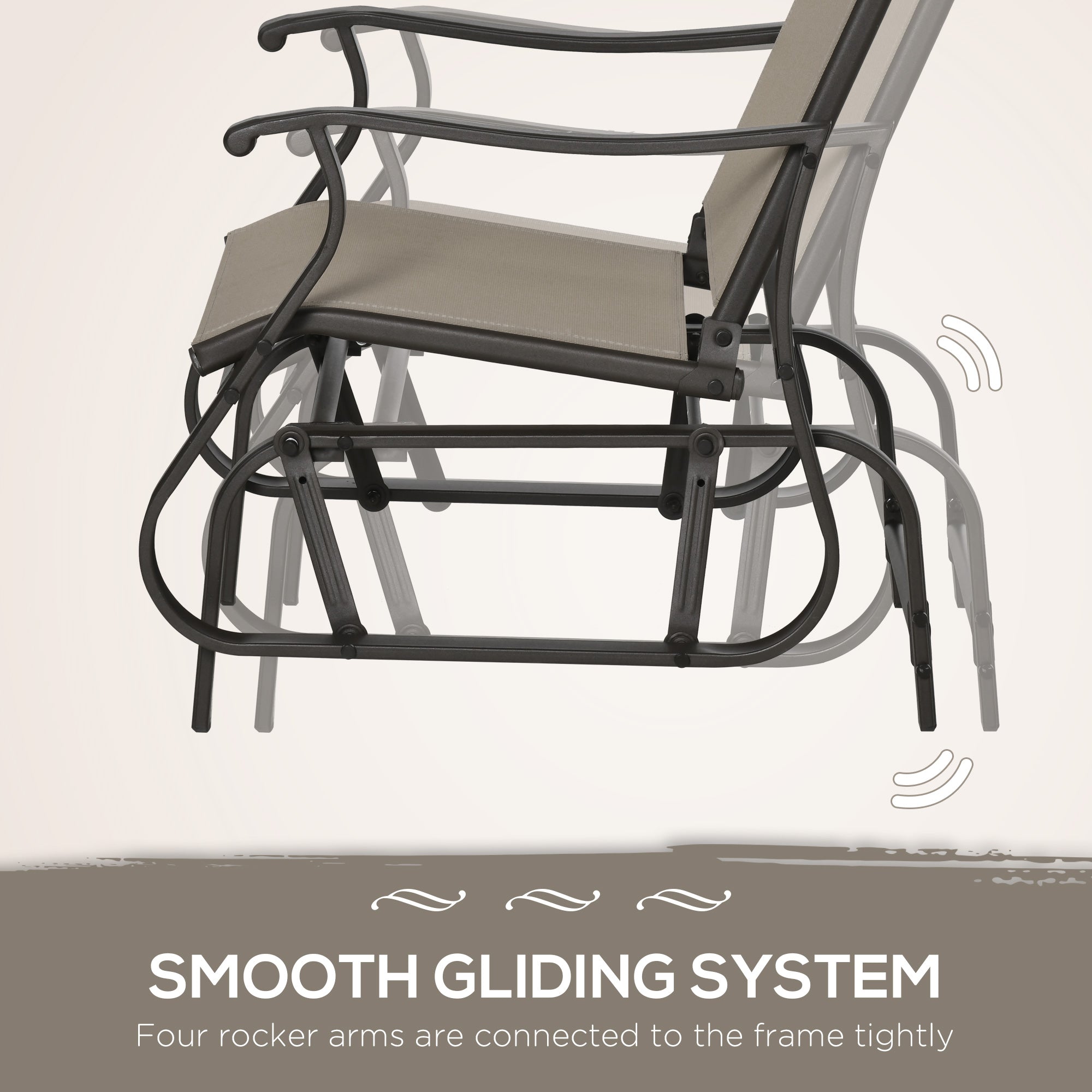 Outsunny 3PCs Glider Rocking Chairs with Table, Outdoor Gliders with Steel Frame, Mesh Seat, Tempered Glass Table Top for Patio, Garden, Backyard, Deck, Porch, Dark Grey