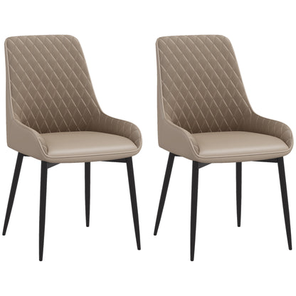 HOMCOM Dining Chairs Set of 2, Modern PU Leather Upholstered Kitchen Chairs with Diamond Tufted Backs and Steel Legs for Living Room, Dining Room, Bedroom, Khaki