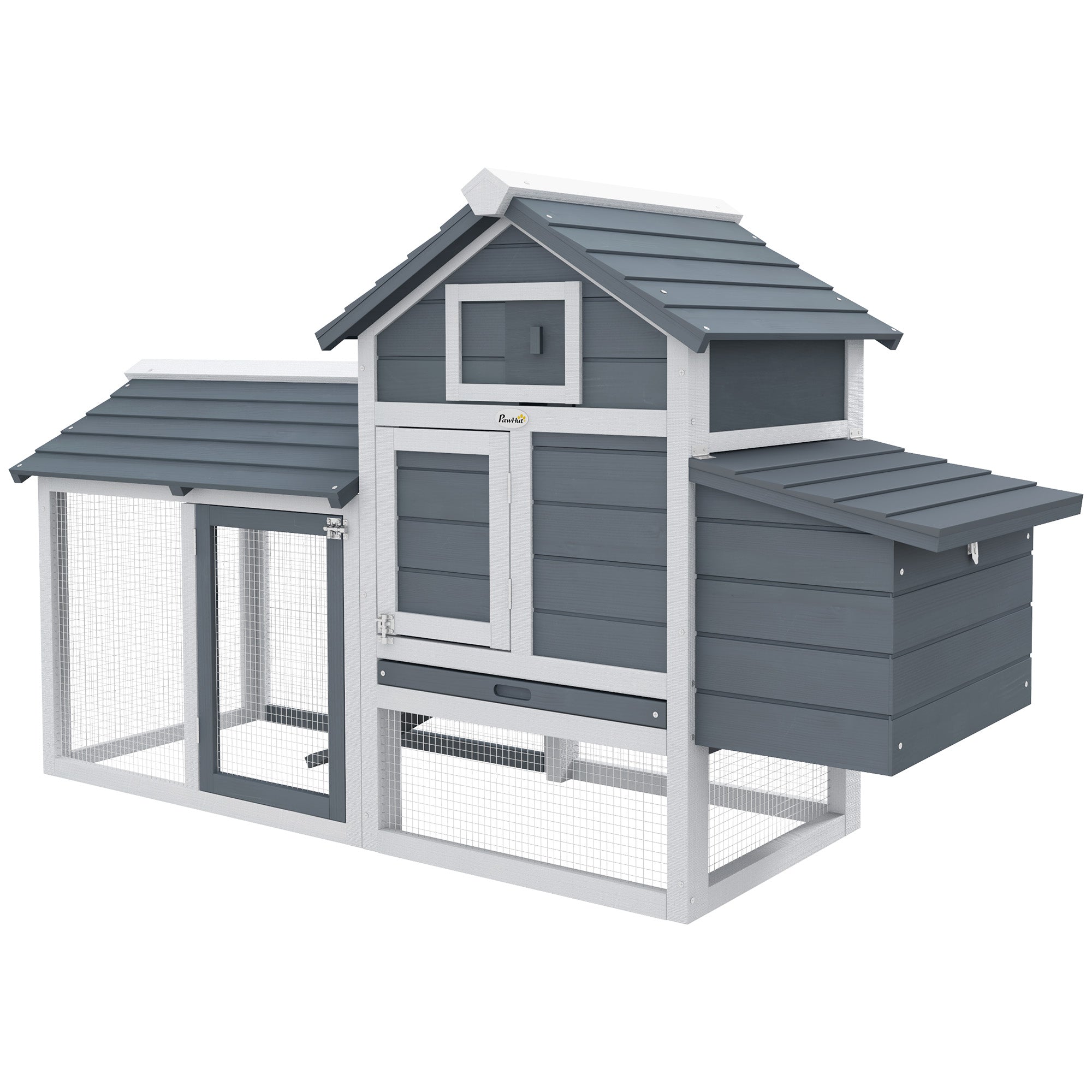 PawHut 59" Small Wooden Chicken Coop Hen House Poultry Cage for Outdoor Backyard with 2 Doors, Nesting Box and Removable Tray, White