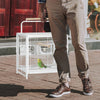 PawHut Bird Travel Carrier Cage for Parrots Conures African Grey Cockatiel Parakeets with Stand Perch, Stainless Steel Bowls, Pull Out Tray, White