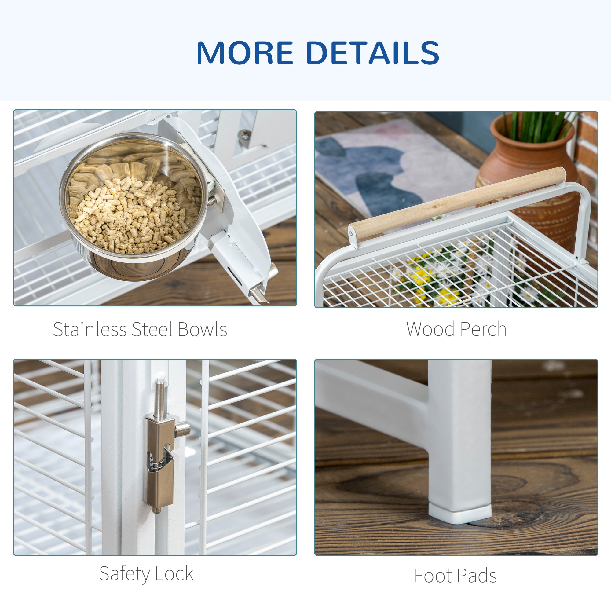 PawHut Bird Travel Carrier Cage for Parrots Conures African Grey Cockatiel Parakeets with Stand Perch, Stainless Steel Bowls, Pull Out Tray, White