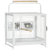 PawHut Bird Travel Carrier Cage for Parrots Conures African Grey Cockatiel Parakeets with Stand Perch, Stainless Steel Bowls, Pull Out Tray, White
