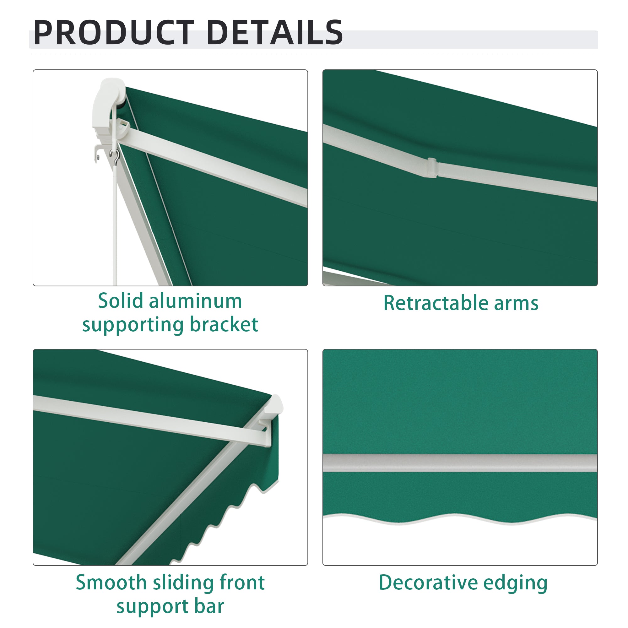 Outsunny 10' x 8' Electric Awning, Retractable Awning Sun Shade Shelter with Remote Controller, Manual Crank Handle and Aluminum Frame, for Deck, Balcony, Yard, Green