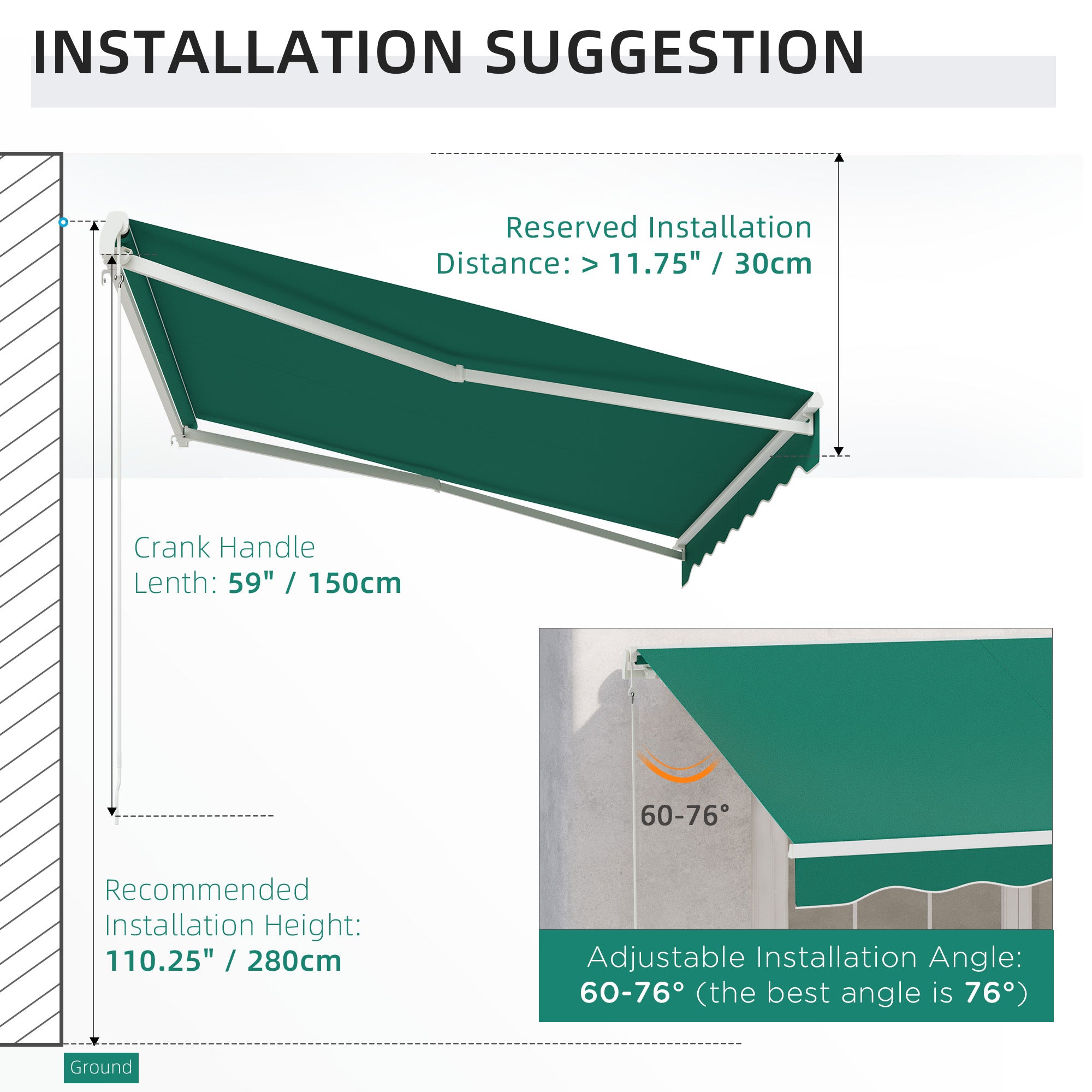 Outsunny 10' x 8' Electric Awning, Retractable Awning Sun Shade Shelter with Remote Controller, Manual Crank Handle and Aluminum Frame, for Deck, Balcony, Yard, Green