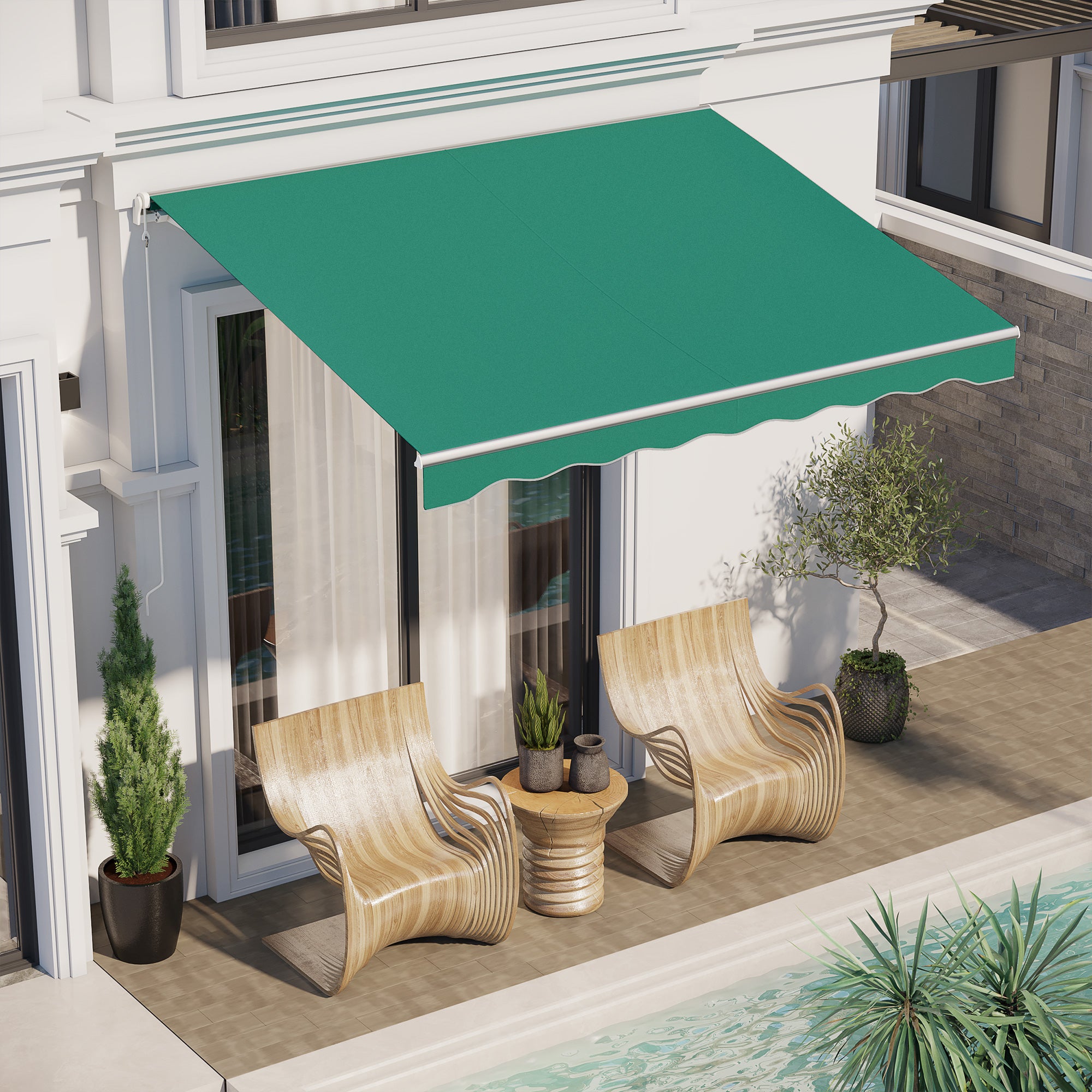 Outsunny 10' x 8' Electric Awning, Retractable Awning Sun Shade Shelter with Remote Controller, Manual Crank Handle and Aluminum Frame, for Deck, Balcony, Yard, Green