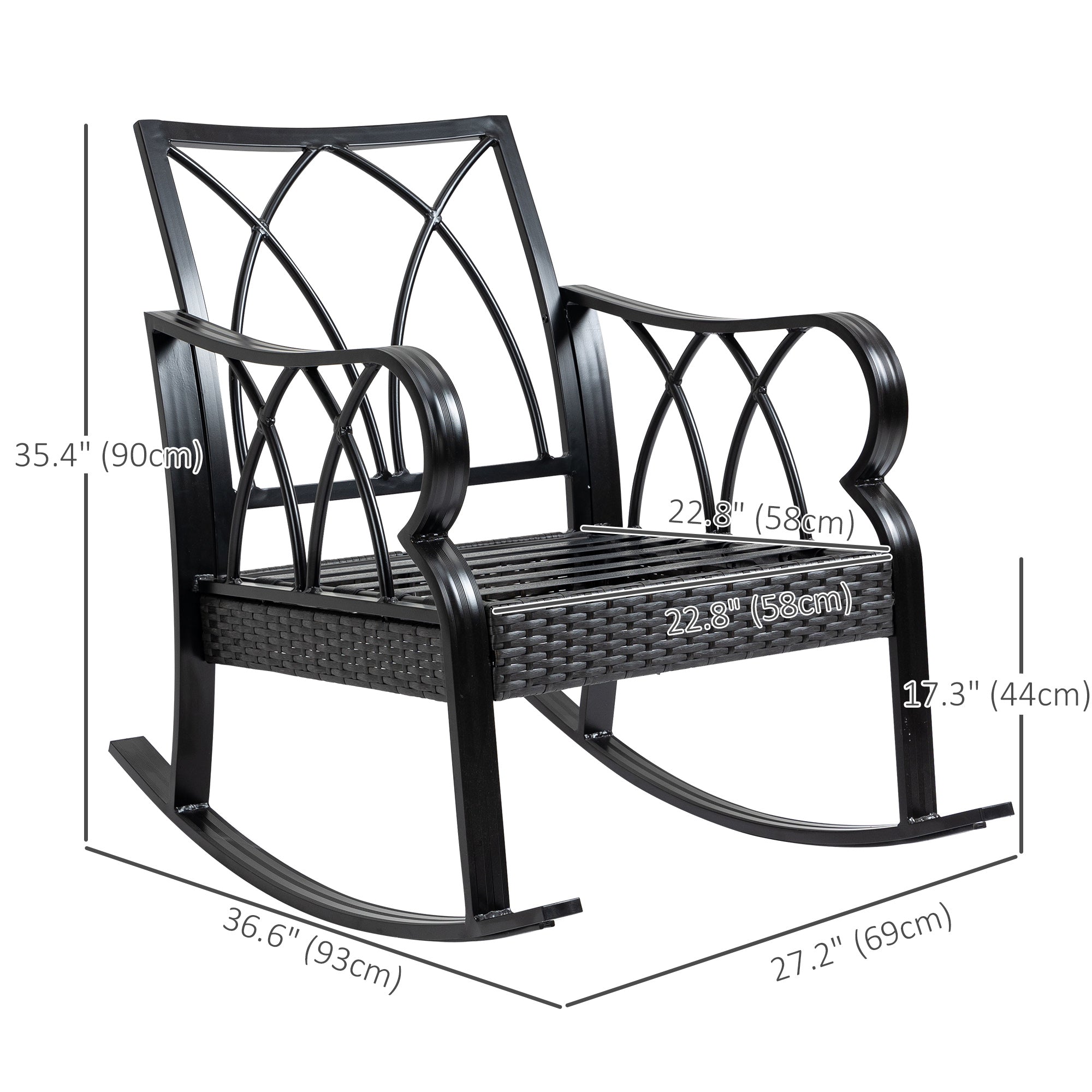 Outsunny Outdoor Wicker Rocking Chair with Padded Cushions, Aluminum Furniture Rattan Porch Rocker Chair w/ Armrest for Garden, Patio, and Backyard, Grey