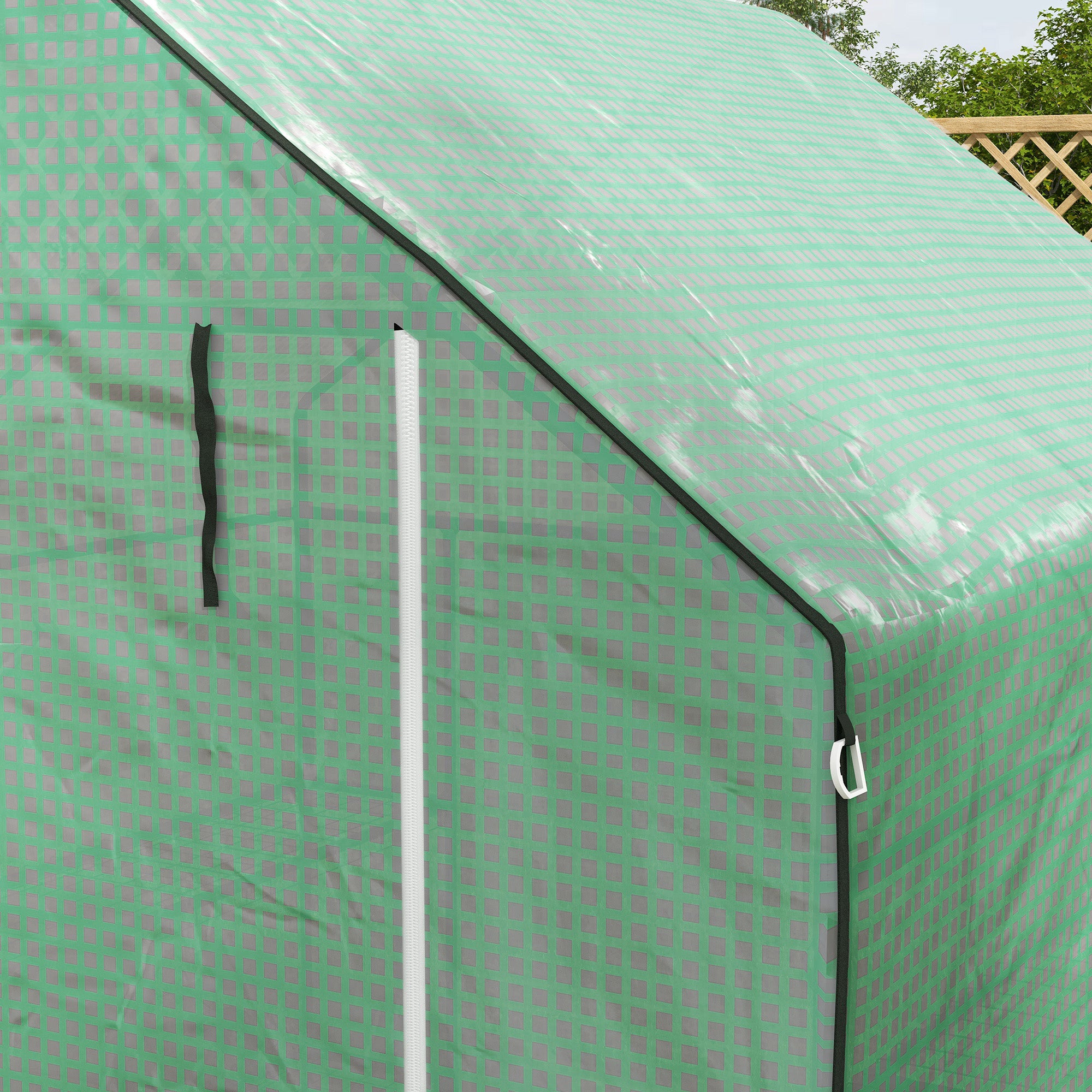 Outsunny 4.6' x 4.7' x 6.2' Walk-in Greenhouse with 3 Tier 8 Shelves, Outdoor Green House with Reinforced PE Cover, Garden Plant Grow Hot House Roll-up Door and Mesh Windows, Green